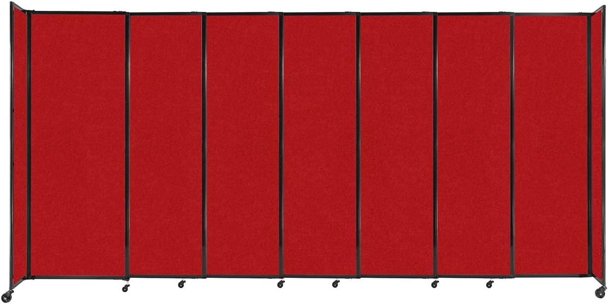 Versare Straightwall Sliding Portable Wall Partition | Freestanding Office Dividers | Locking Wheels | Temporary Room Separator | 15'6" Wide x 7'6" Tall Red Fabric Panels