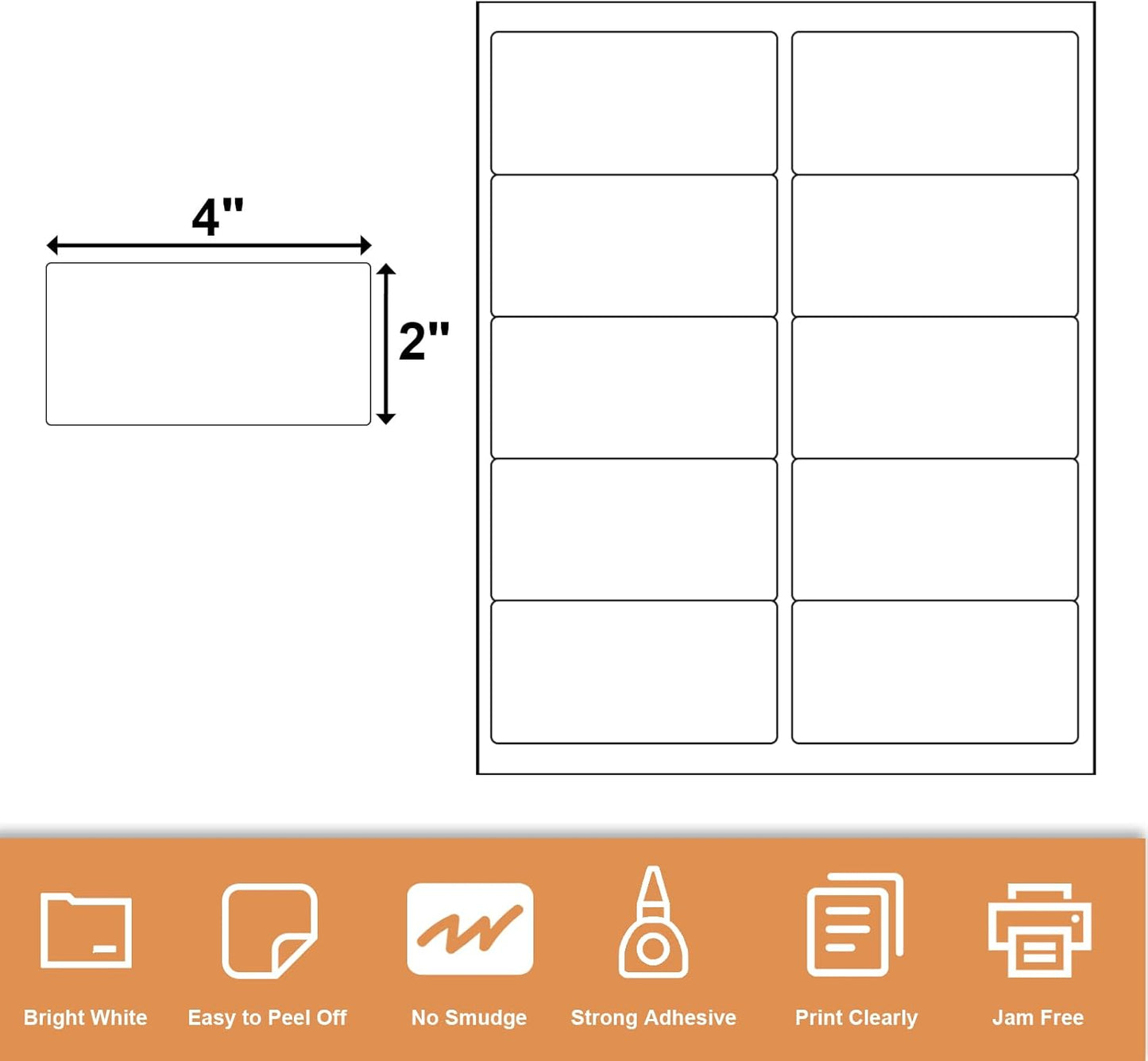 10up Shipping Address Labels, 2 X 4 Labels, Compatible Laser/Inkjet Printer, 5163/18163 Templates Available (4000 Sheets -40000 Labels)