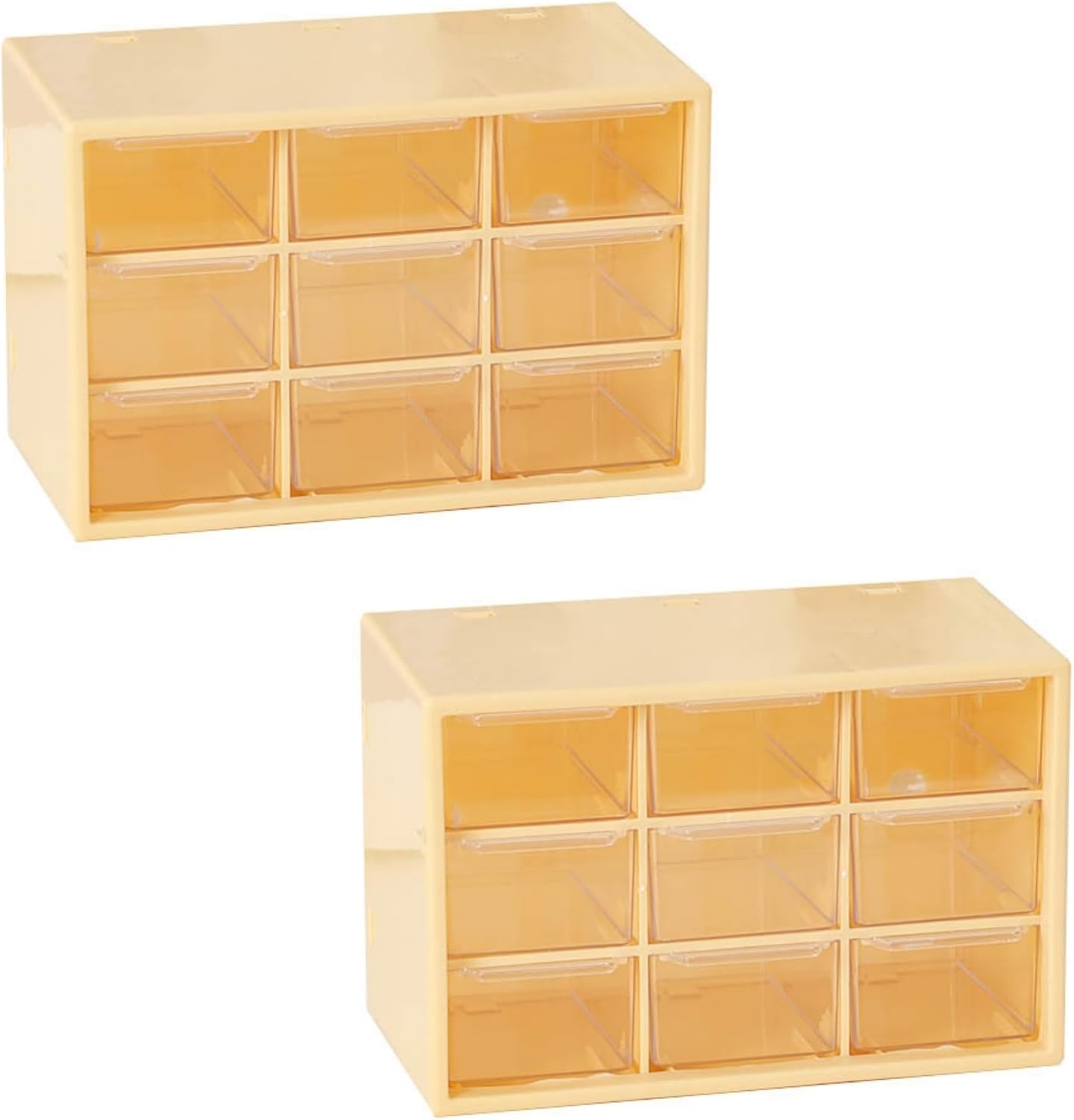 Feadily 2PCS Small Drawer Organizer for Desk, Desktop Drawer Organizer with 9 Clear Drawers, Plastic Desktop Storage Drawers 7.1 Inch x 3 .9 Inch x 4.7 Inch, Yellow