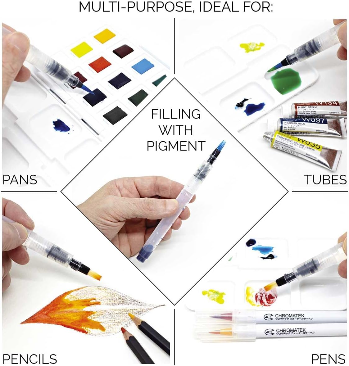 aquapens Water Brush Pens for Painting - 6 Pack - Water Drawing Brush Pens with 6 Different nibs - Portable Watercolor Brush Pens for Artists - Water Brush Pens for Kids and Adults