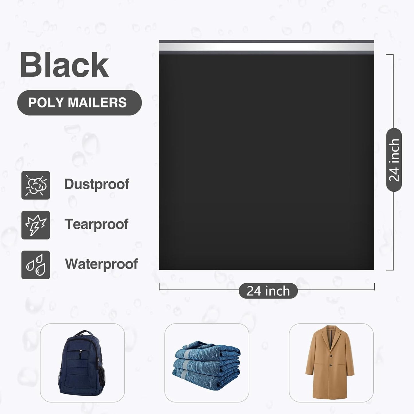 UCGOU Poly Mailers 24x24 Inch Black 100 Pack Extra Large Shipping Bags Strong Thick Mailing Envelopes Self Seal Adhesive Waterproof and Tear Proof Boutique Postal for Clothing Quilt and More