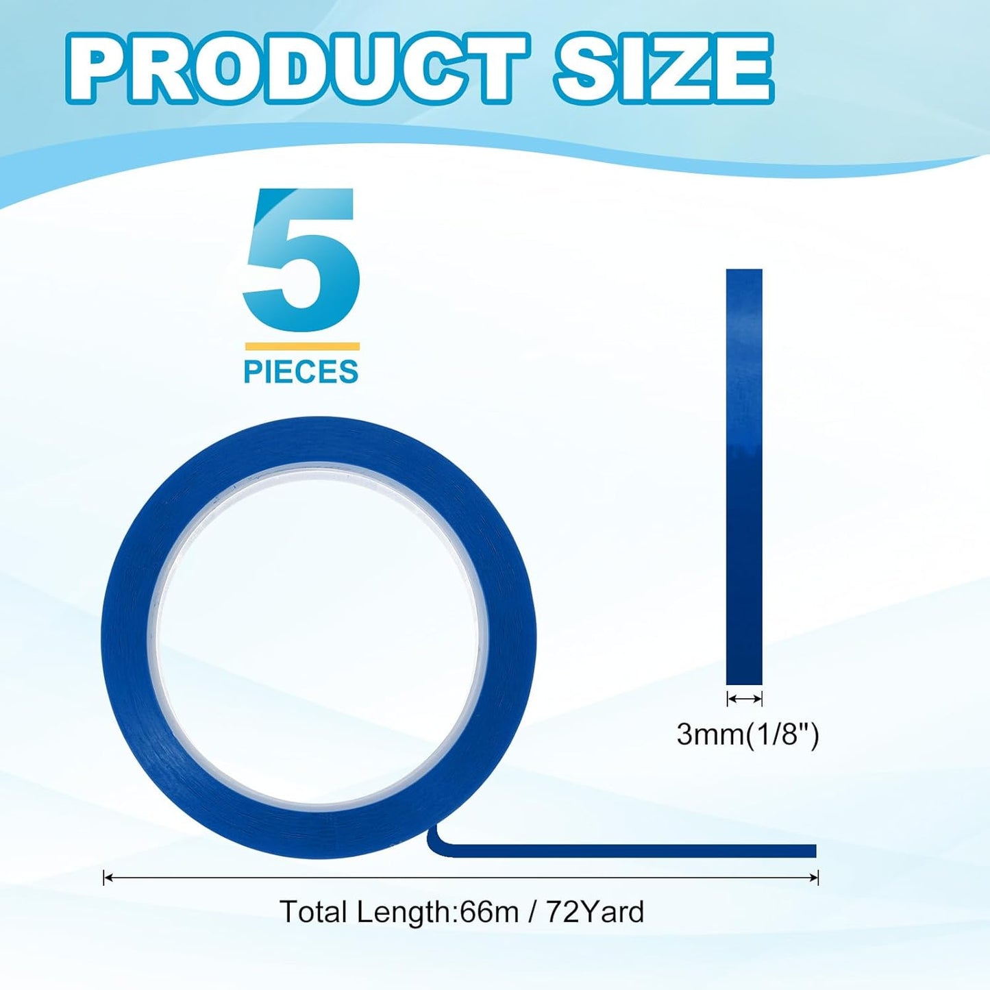 MECCANIXITY Whiteboard Tape 1/8" x 72 Yard Pinstripe Graphic Chart Line Grid Marking Tapes for Classroom Office Dry Erase Board Art, Blue, Pack of 5