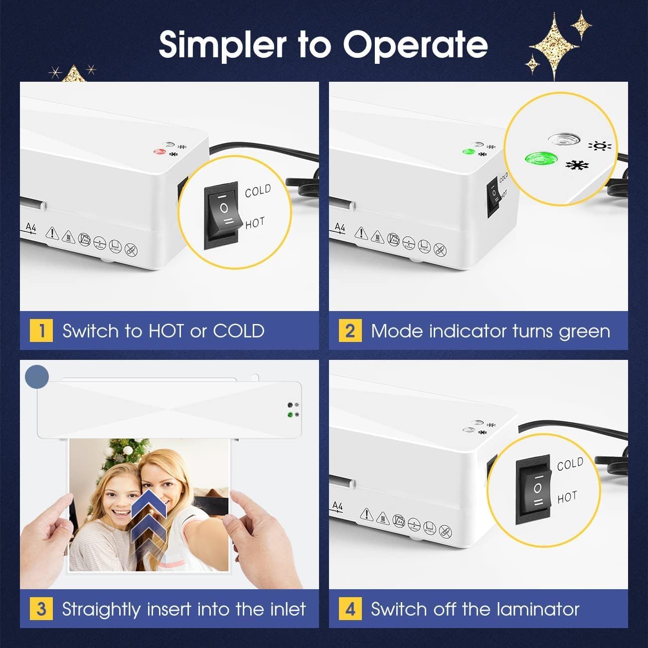 Crenova Laminator Machine with 10 Laminating Sheets, A4 Laminating Machine Hot & Cold with Fast Warm Technology, Thermal Laminator 9 Inch for Home Office School Business White