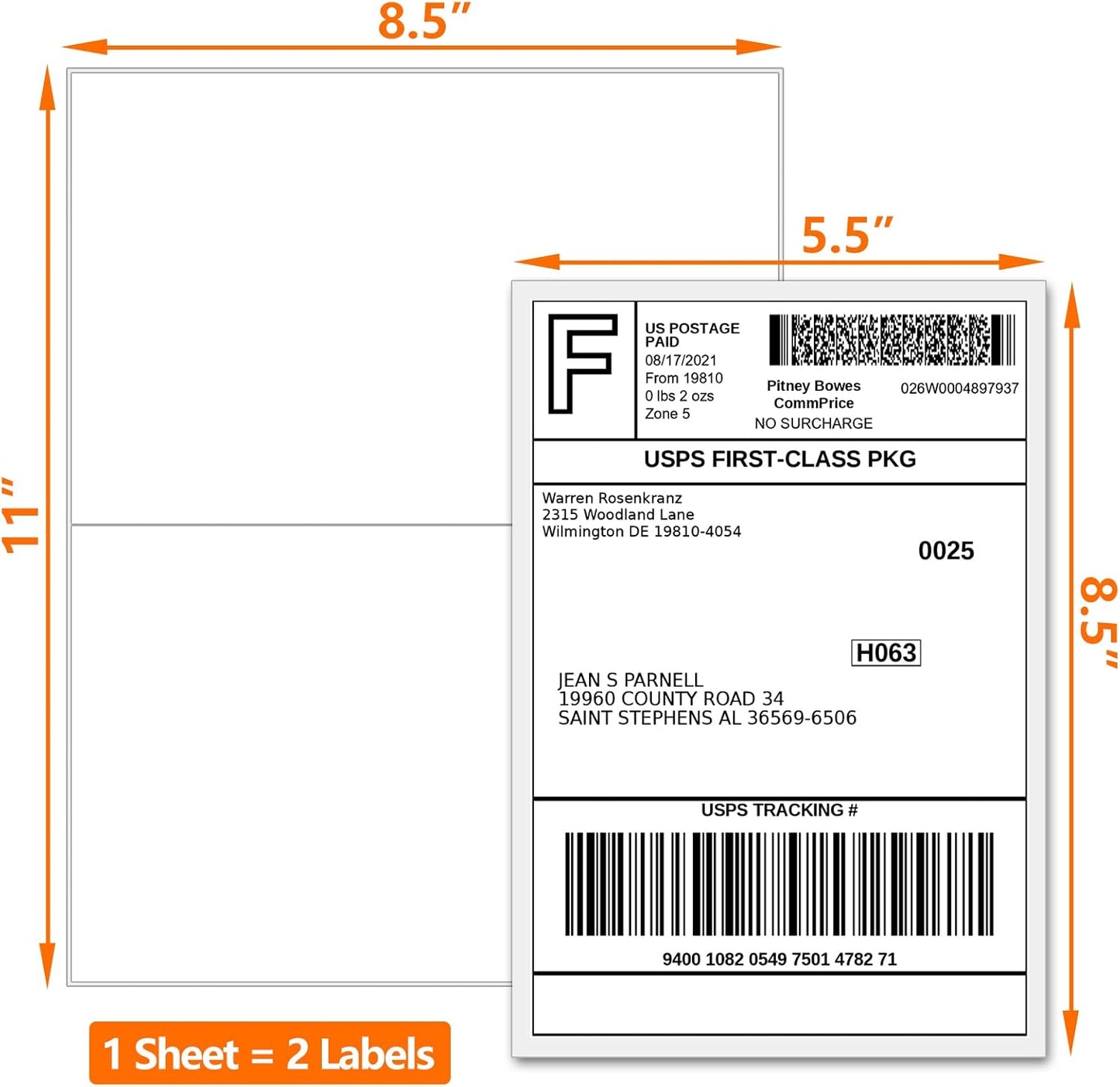 8000 Half Sheet Laser/Ink Jet Shipping Labels Mailing Labels 5-1/2" X 8-1/2"