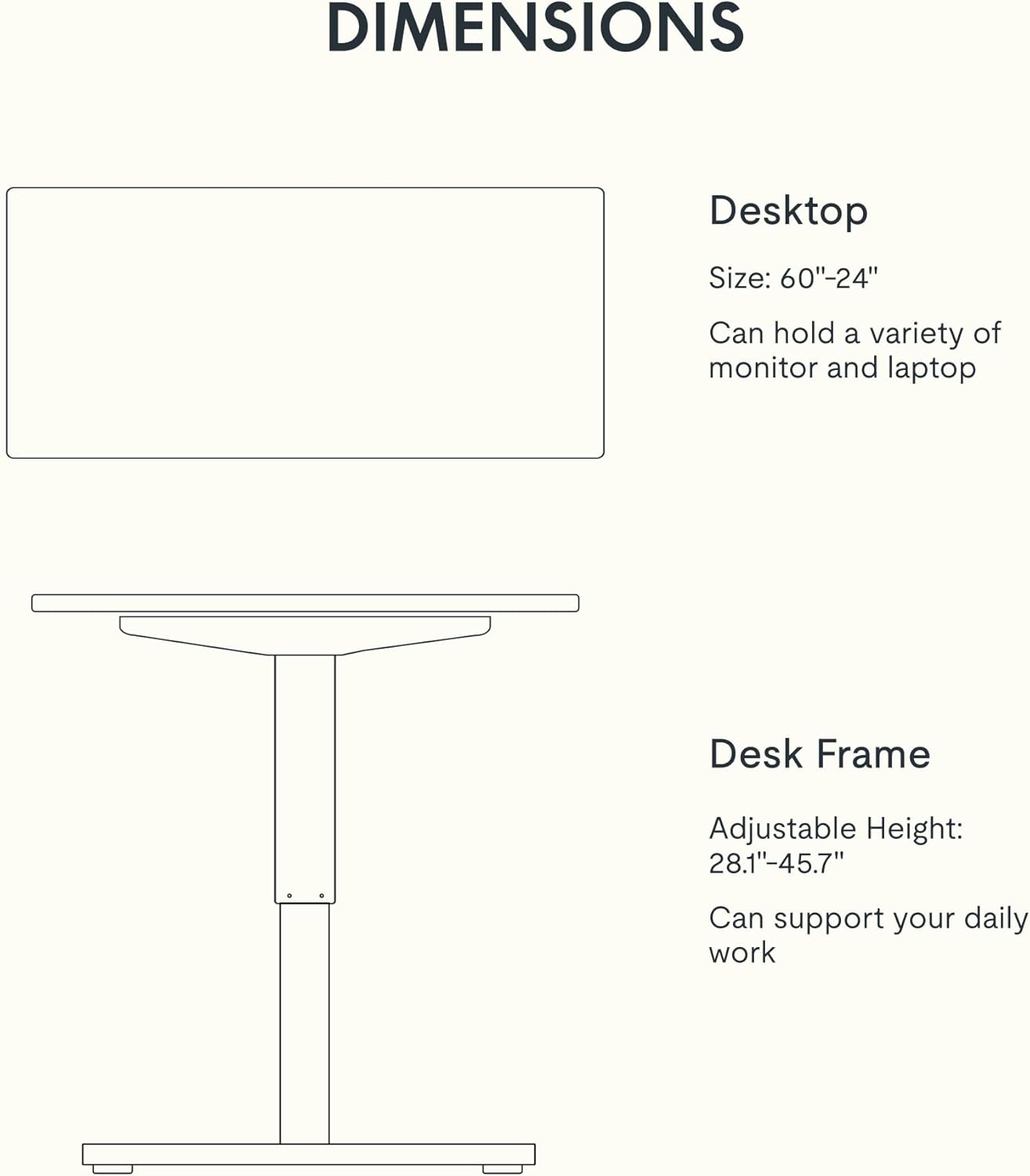 FLEXISPOT EN1 Whole-Piece Standing Desk, 60"x24" Electric Sit Stand Desk for Home Office (Black Frame + Maple Top, 2 Packages)