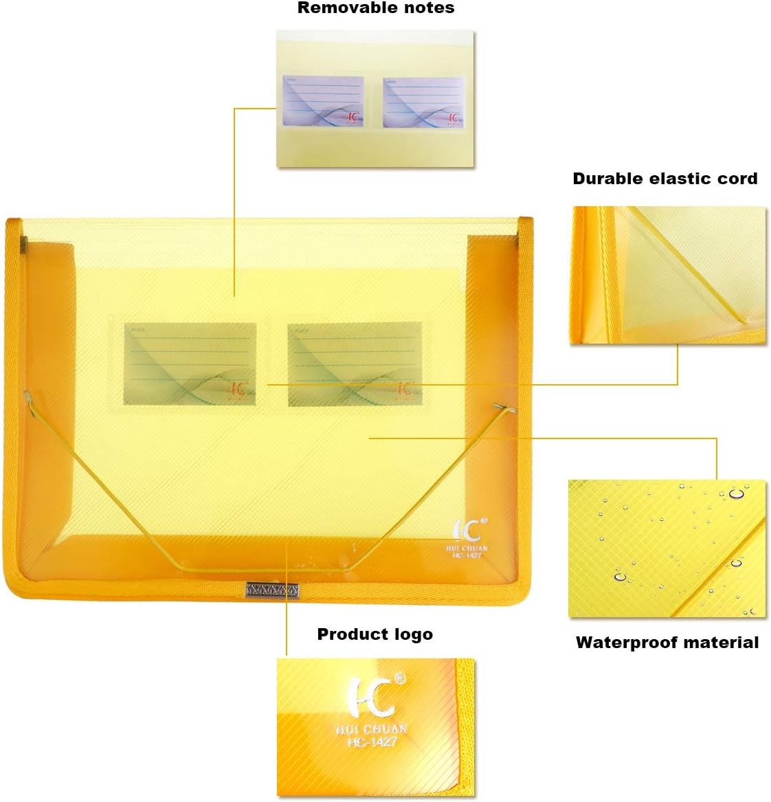 Eco-Friendly Plastic File Folders, Expanding Poly File Wallet, Transparent Expandable Envelope Organizer Document Folder with Elastic Band and Button Closure, with Small Two Pockets, 5 Colors