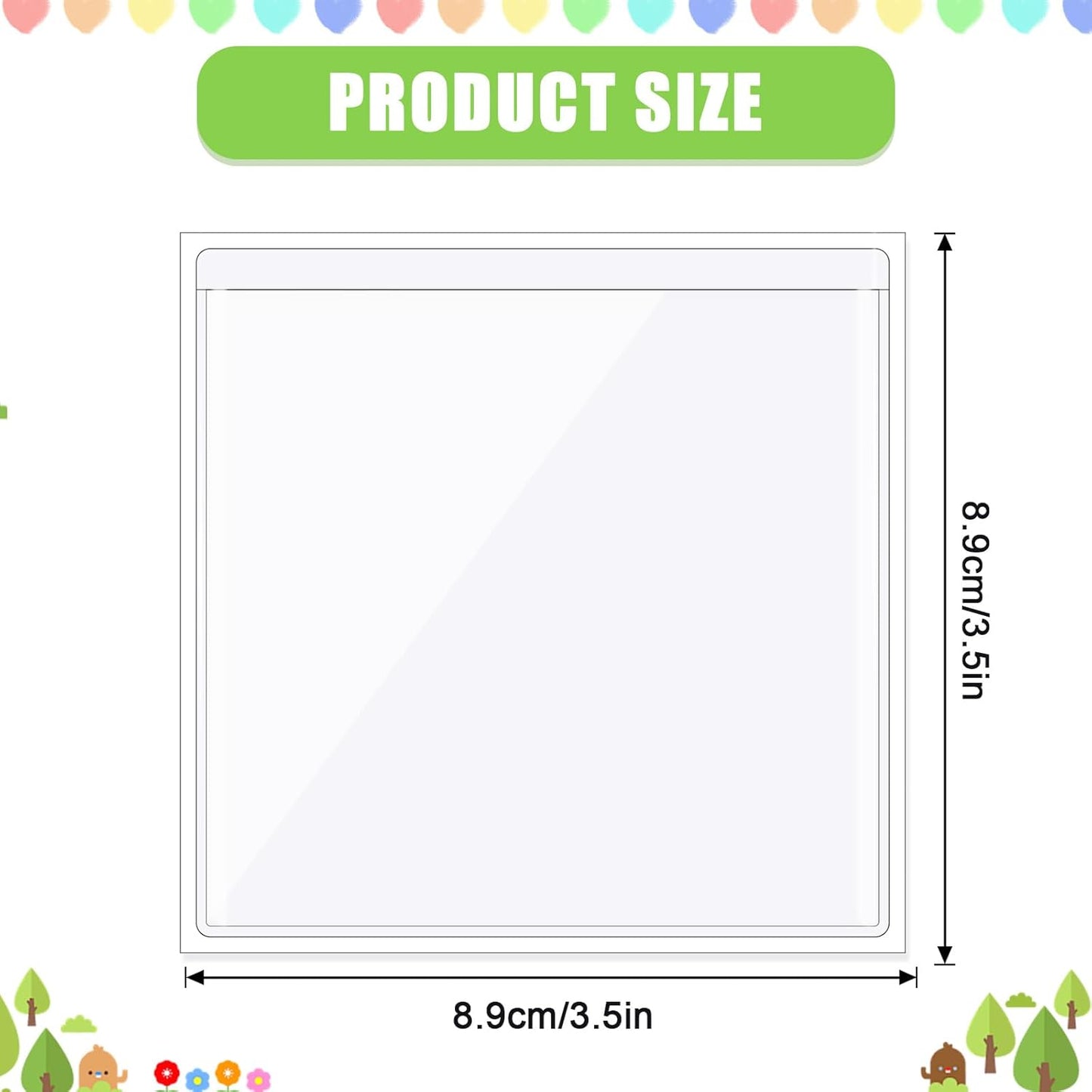 100 Pcs Self Adhesive Label Holder, Clear PVC Index Card Pockets, 3.5 x 3.5 inches