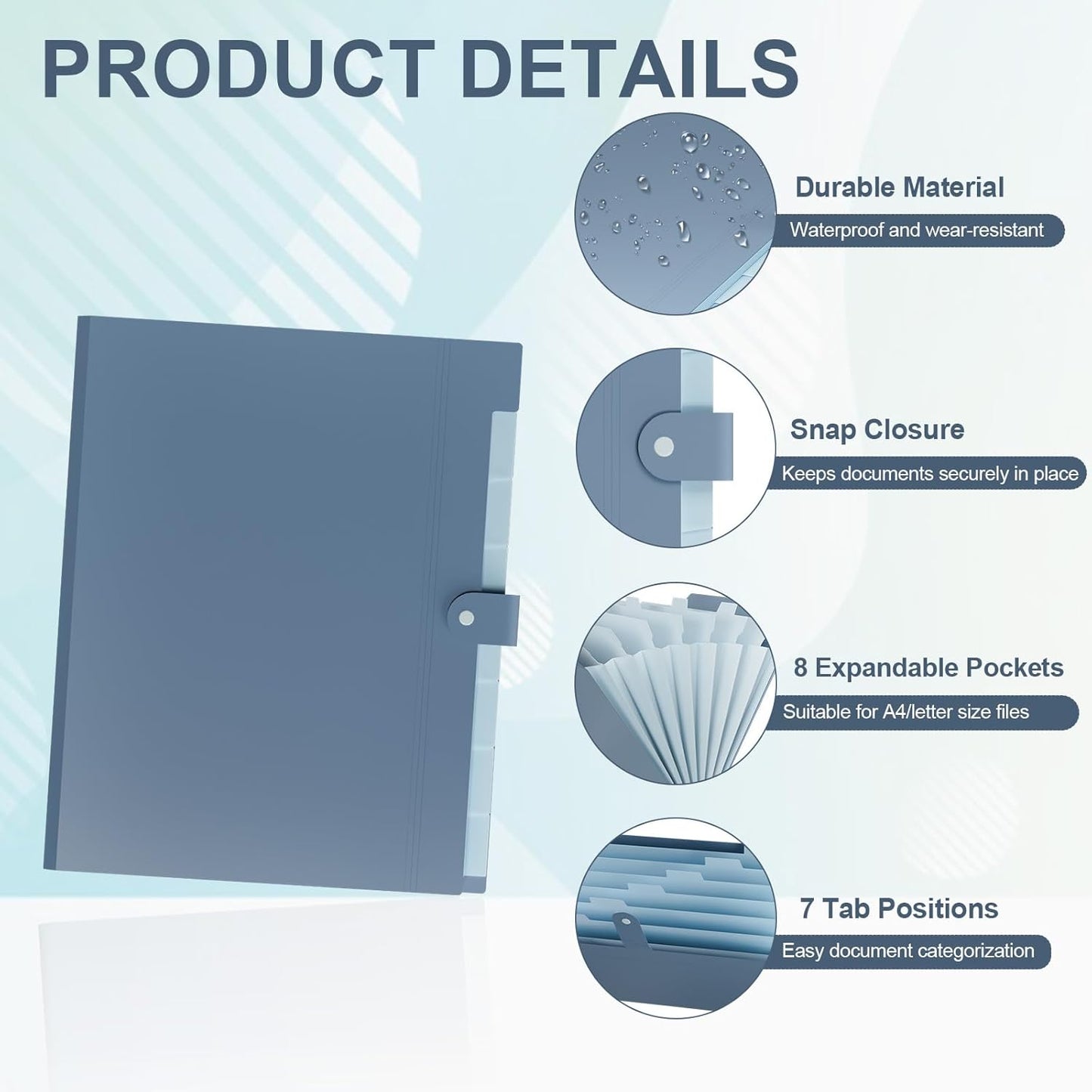 20Pack Accordion File Organizer Expanding File Folder with 8 Pockets, Bulk Letter Size Portable Paper Document Organizer for Office Home Business Supplies, Blue