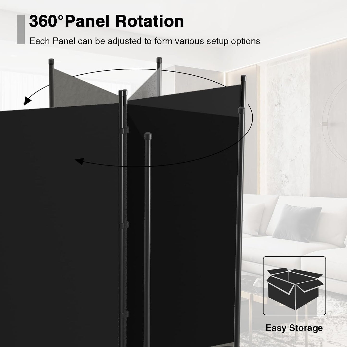 8 Panel Room Divider, Folding Privacy Panel Screens for Office Home Dorm Separation, Freestanding Patition Screen Fabric Panel Wall, Black