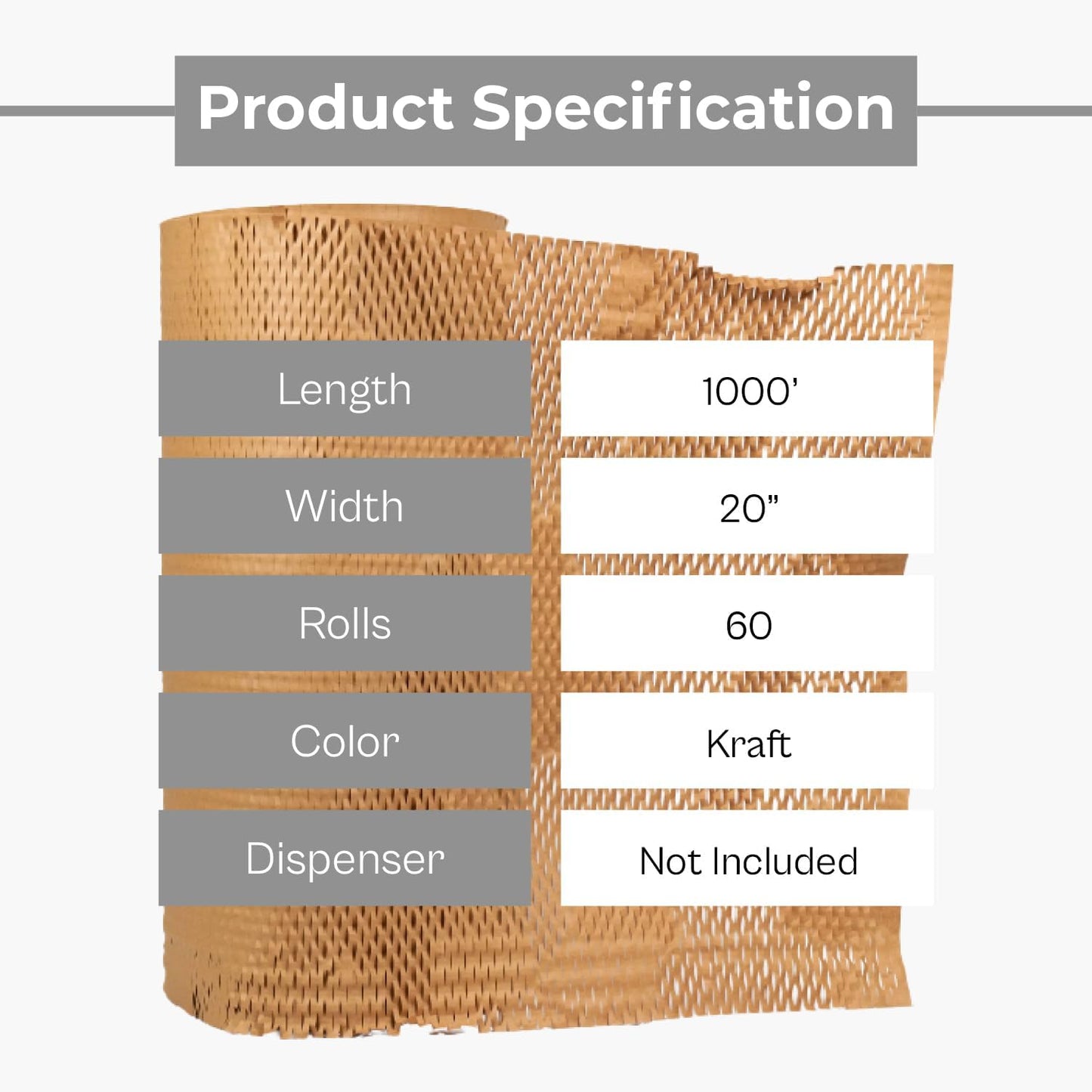 PSBM 60 Roll Honeycomb Packing Paper, 20 Inch x 1000 Feet Bubble Cushioning Wrap For Shipping Materials, Recyclable Honeycomb Paper