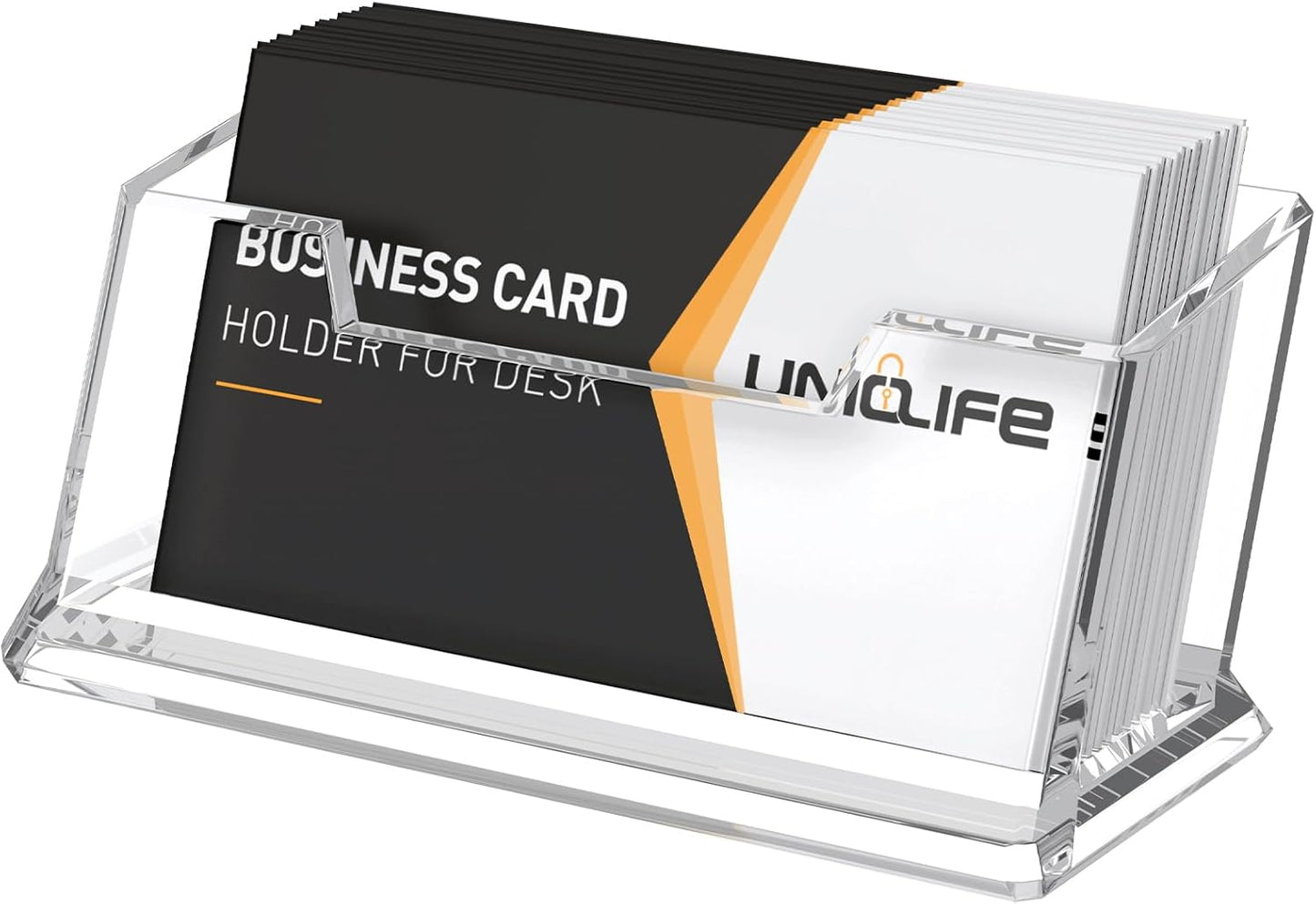 Uniclife Acrylic Business Card Holder for Desk 1 Slot Clear Business Card Display Stand for Men & Women Desktop Business Card Organizer Card Stand for Office Home Exhibition, 60 Card Capacity