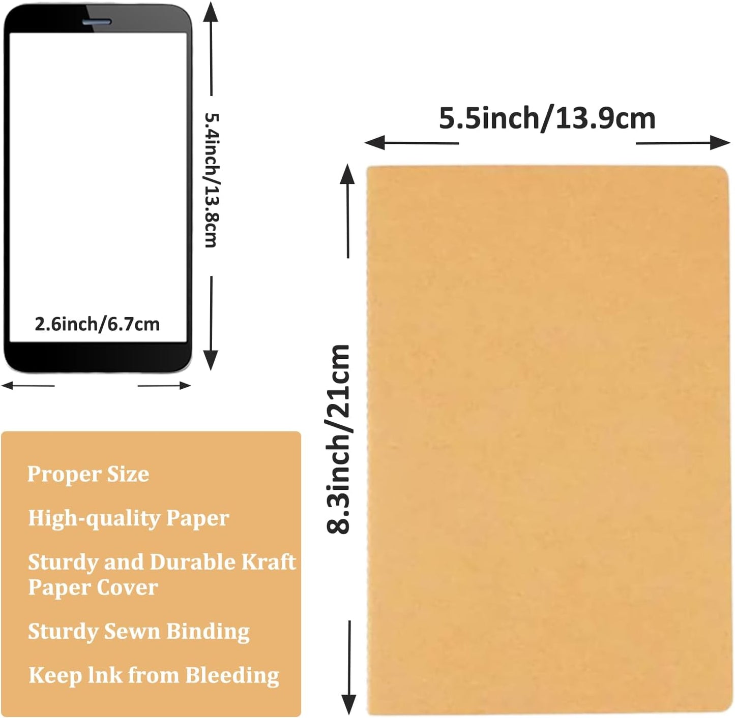 110 Pack A5 Composition Notebooks Bulk, Kraft Cover Lined Paper Journal for Traveler, Notes, Memo, Bulk Journals Notebook Sewn Brown College Ruled, 60 Pages, 8.3 x 5.5 Inch