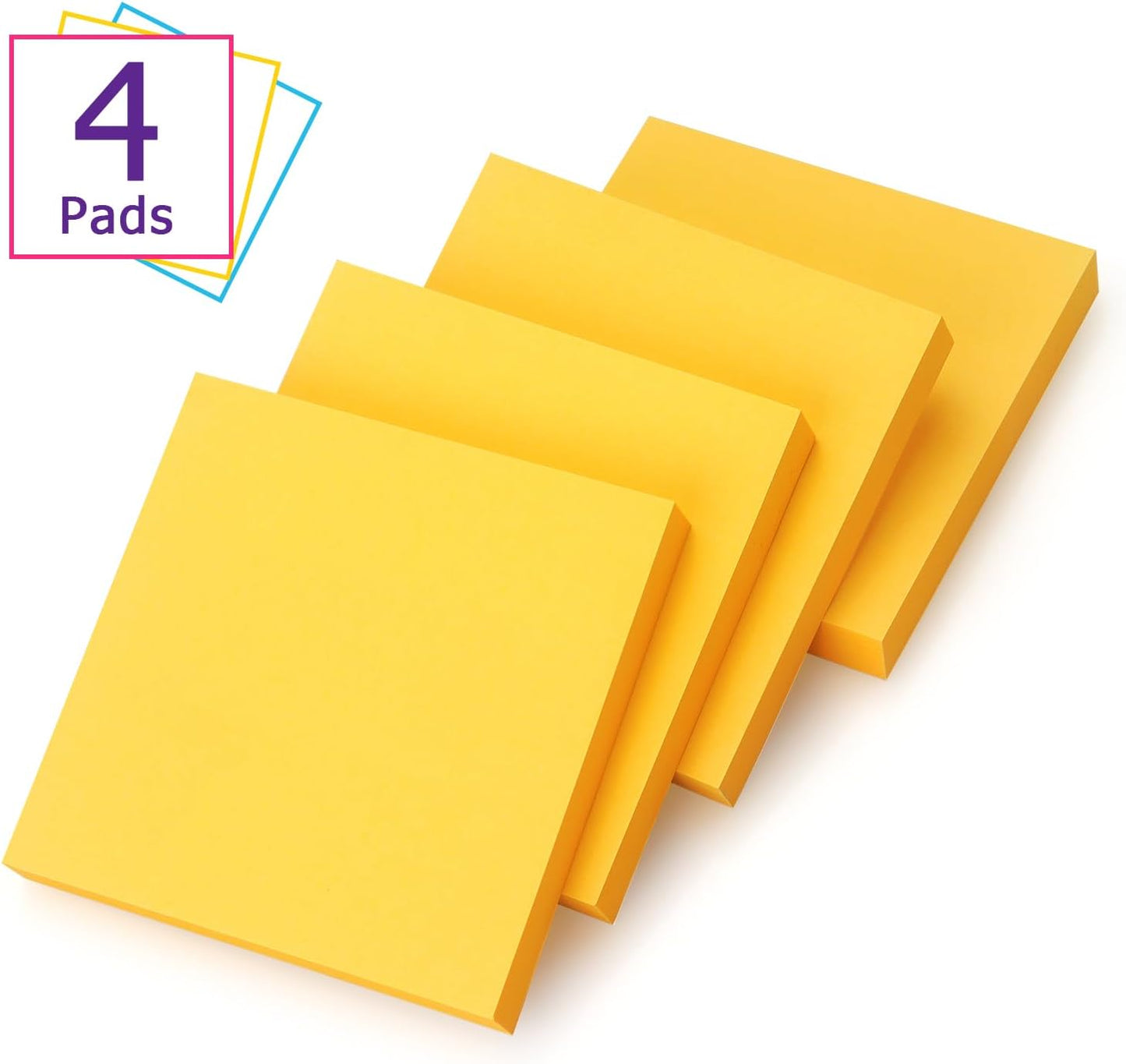 Sticky Notes 3x3 Self-Stick Notes Bright Colors Sticky Notes 4 Pads 100 Sheets/Pad (Orange)
