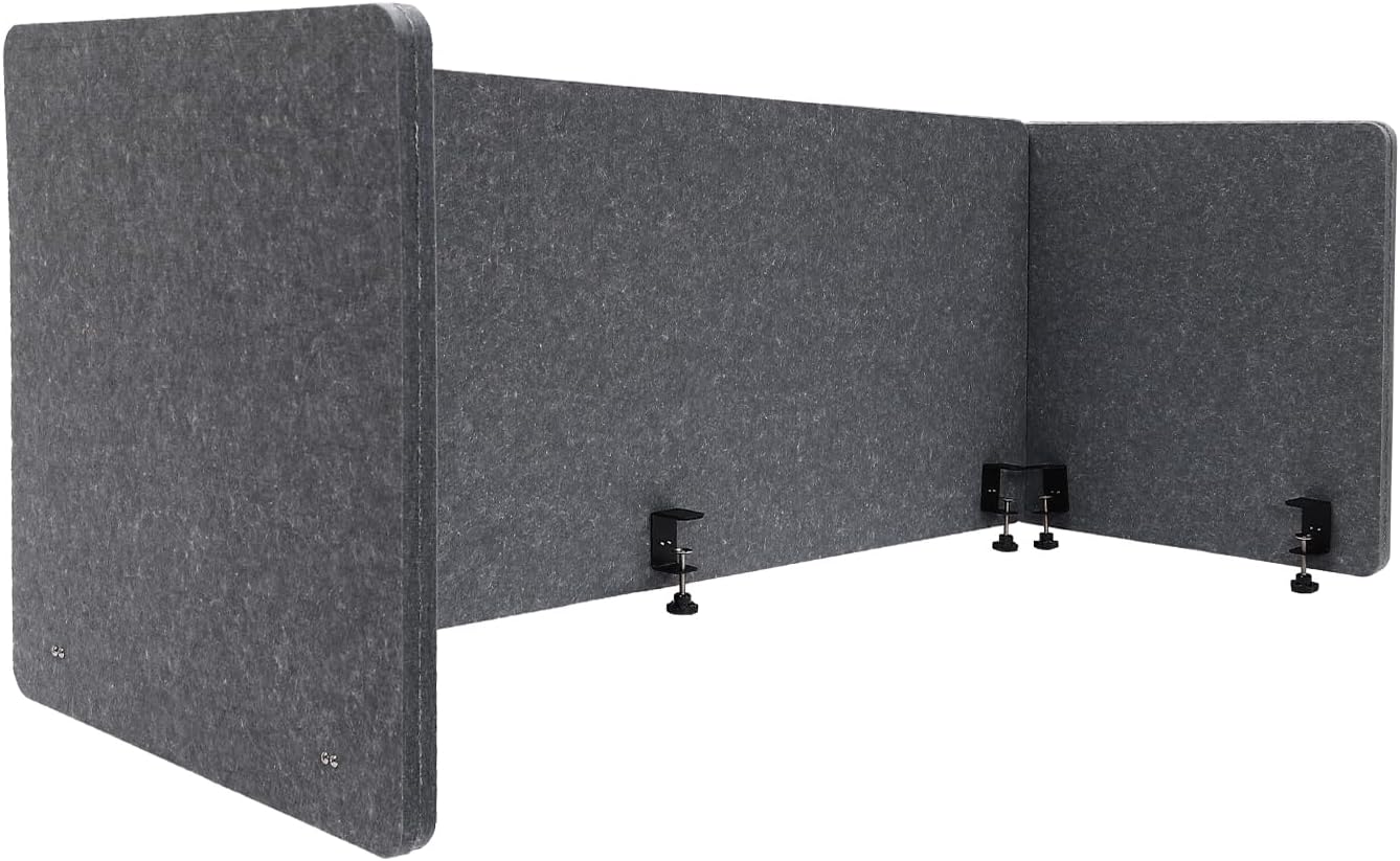 Clamp-On Office Partition, Privacy Panel for Desk, Sound Absorbing Cubicle Desk Divider, Three-Side Panel, 59 X 24 X 24 / Gray