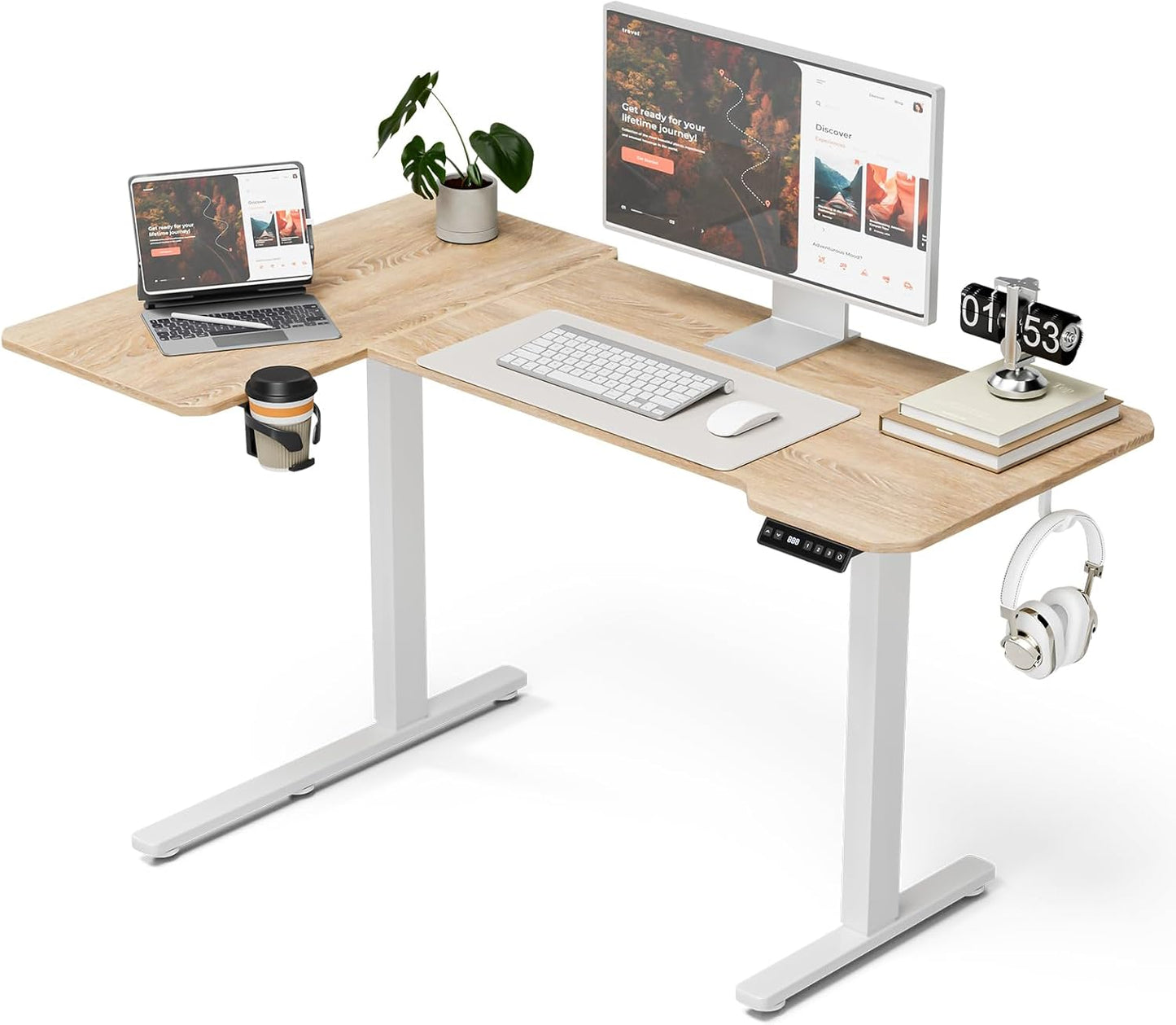51" Reversiable L-Shaped Electric Standing Desk Adjustable Height Gaming Stand Up Corner Desk Sit Stand Home Office Computer Desk with Splice Board,Black Carbon Top