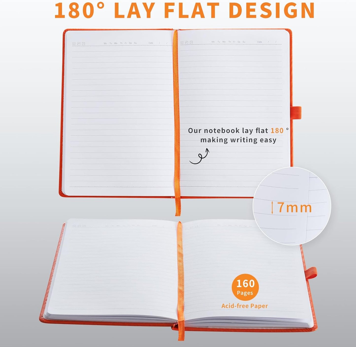 Hardcover Notebooks, A5 Lined Journals Notebook for Writing 160 Pages, 8.2 x 5.5 inch, Classic Ruled Notebooks for College/Work/Travel (Orange, 1 Pack)