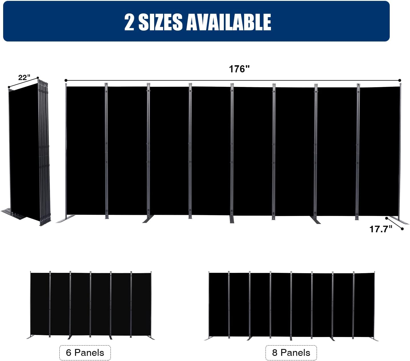 Room Divider and Folding Privacy Screens， 8 Panel Wide Room Divider Wall Screen for Room Separtition, Partition Room Dividers Fabric Panel Wall Dividers Freestanding for Office, Bedroom, Studio Dorm