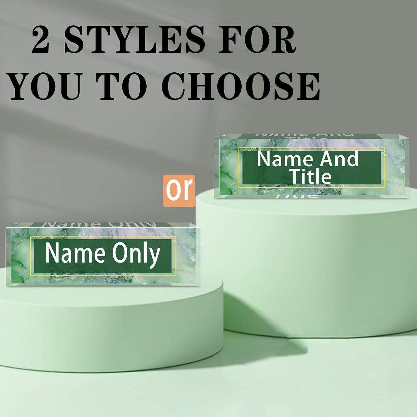 Name Plate for Desk Personalized, Acrylic Desk Decorations, Employee Appreciation Gifts, Custom Office Gifts for Coworkers, Boss, Teacher, Nurse (Green White Marble)