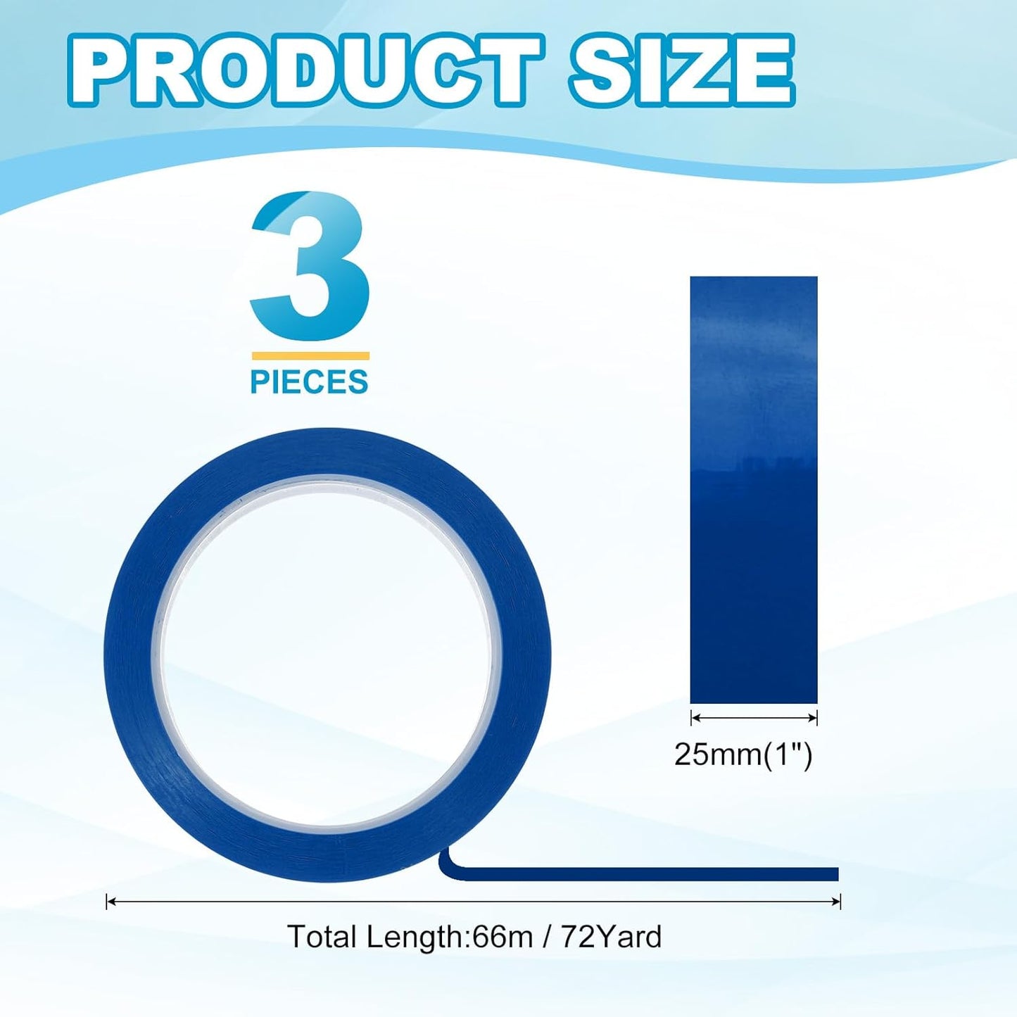 MECCANIXITY Whiteboard Tape 1" x 72 Yard Pinstripe Graphic Chart Line Grid Marking Tapes for Classroom Office Dry Erase Board Art, Blue, Pack of 3