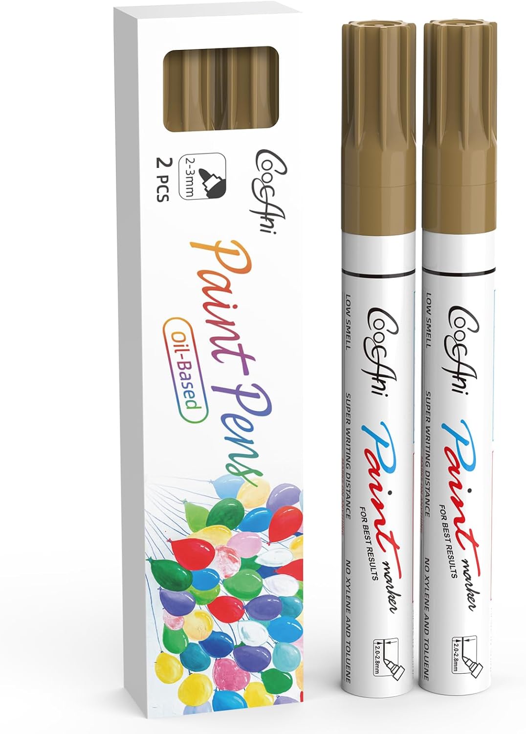 Paint Markers Paint Pens, Set of 2 Gold Oil Based Permanent Markers for Rock Painting, Metal,Glass,Ceramic,Wood,Canvas DIY Crafts Art Project (Gold,2 Pack)