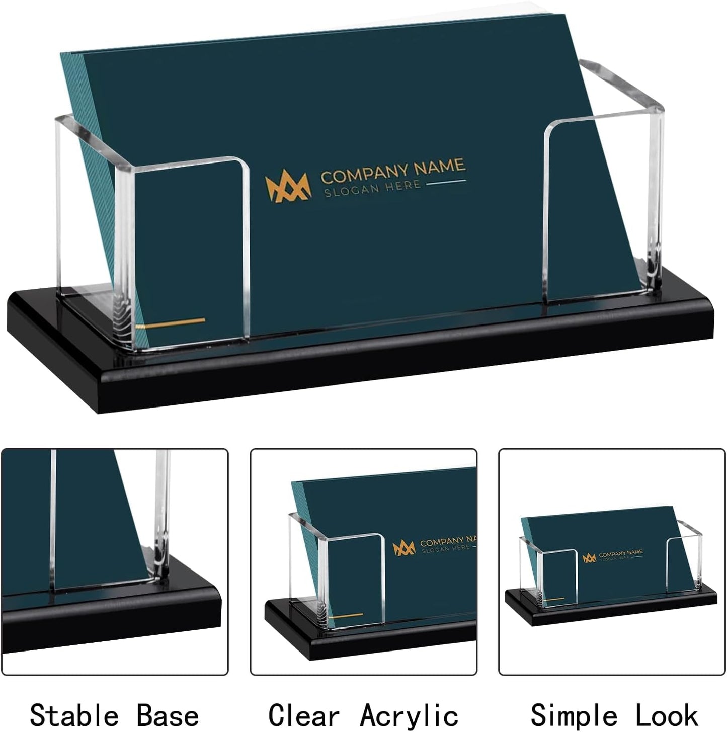 Weiai Acrylic Business Card Holder Stand for Desk, 2 Pieces Modern Black Base Business Card Organizer Display