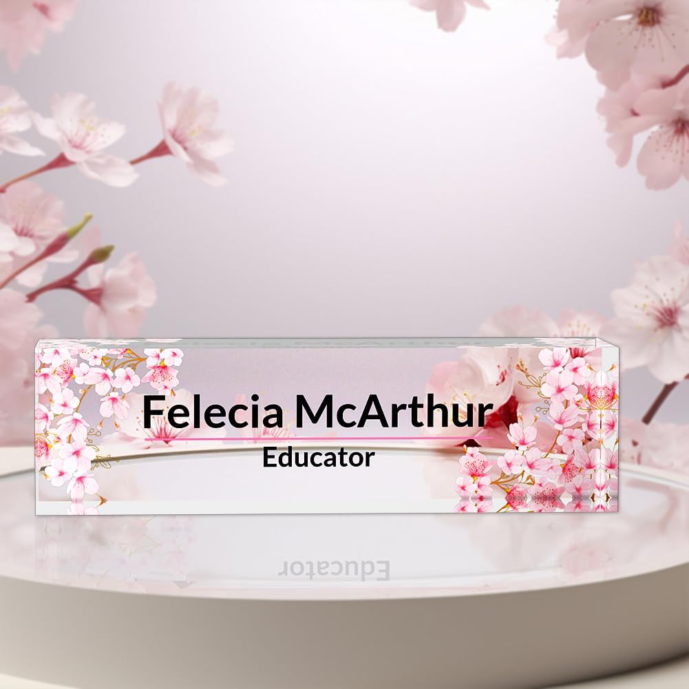 Personalized Office Desk Name Plate on Acrylic Glass - Custom Nameplate Decor, Accessories - Gift for Boss, Coworkers