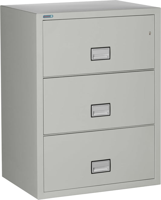 31 inch Wide 3-Drawer Lateral Fireproof File Cabinet – Legal and Letter Size Filing – Key Lock – Water Resistant – Fire Safe and Impact Rated – Light Gray Finish – Model LAT3W31LG