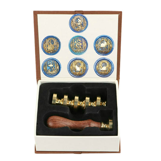 Wax Seal Stamp kit, ANBOSE Starry Animal Wax Seal Stamp Set with 7 PCS Removable Brass Heads and 1 Wooden Handle, Retro Vintage Mermaid Peacock Dragon Rabbit Flamingo Cat Swan Sealing Wax Stamp