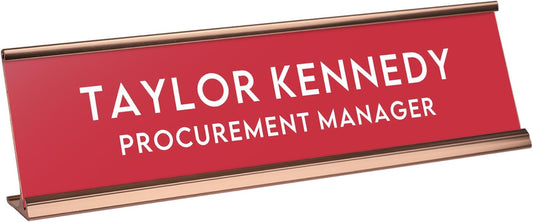 Custom Engraved Desk Plate | Personalized with your Name and Title | Perfect Decor for Office, Business, or Home | Multiple Font and Color Options | 2x8" or 2x10" (Red w/White Letters, 2x8")