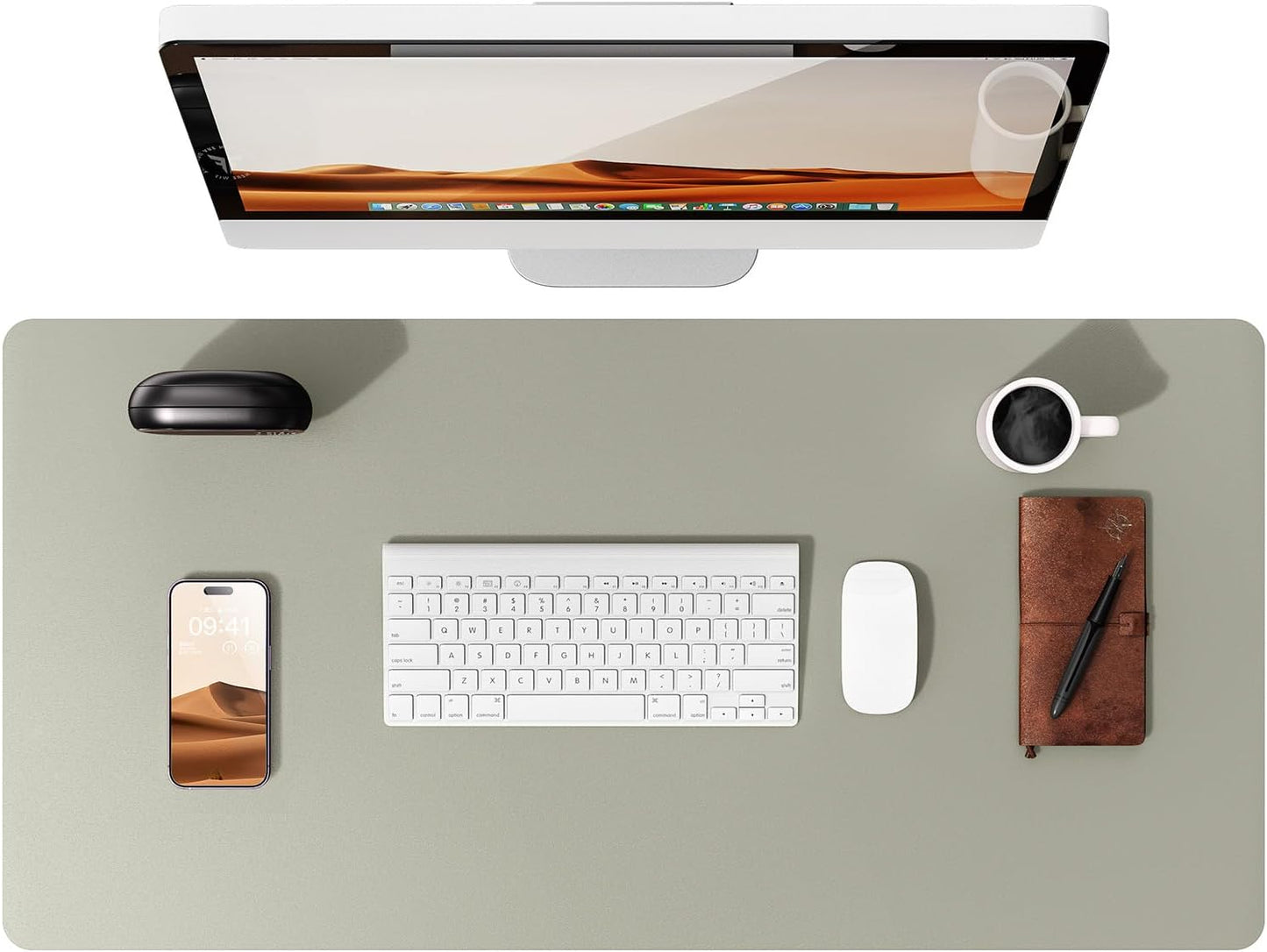 YSAGi Leather Desk Protector, Office Mat, Large Mouse Mat, Non-Slip PU Leather Blotter, Laptop Desk, Waterproof Writing Pad for Office and Home (Sage Green, 23.6" x 13.8")