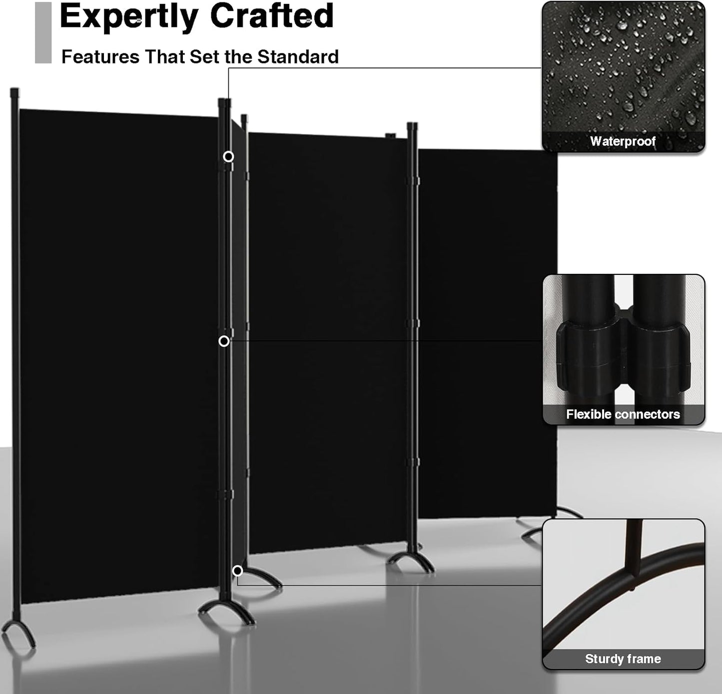 8 Panel Room Divider, Folding Privacy Panel Screens for Office Home Dorm Separation, Freestanding Patition Screen Fabric Panel Wall, Black