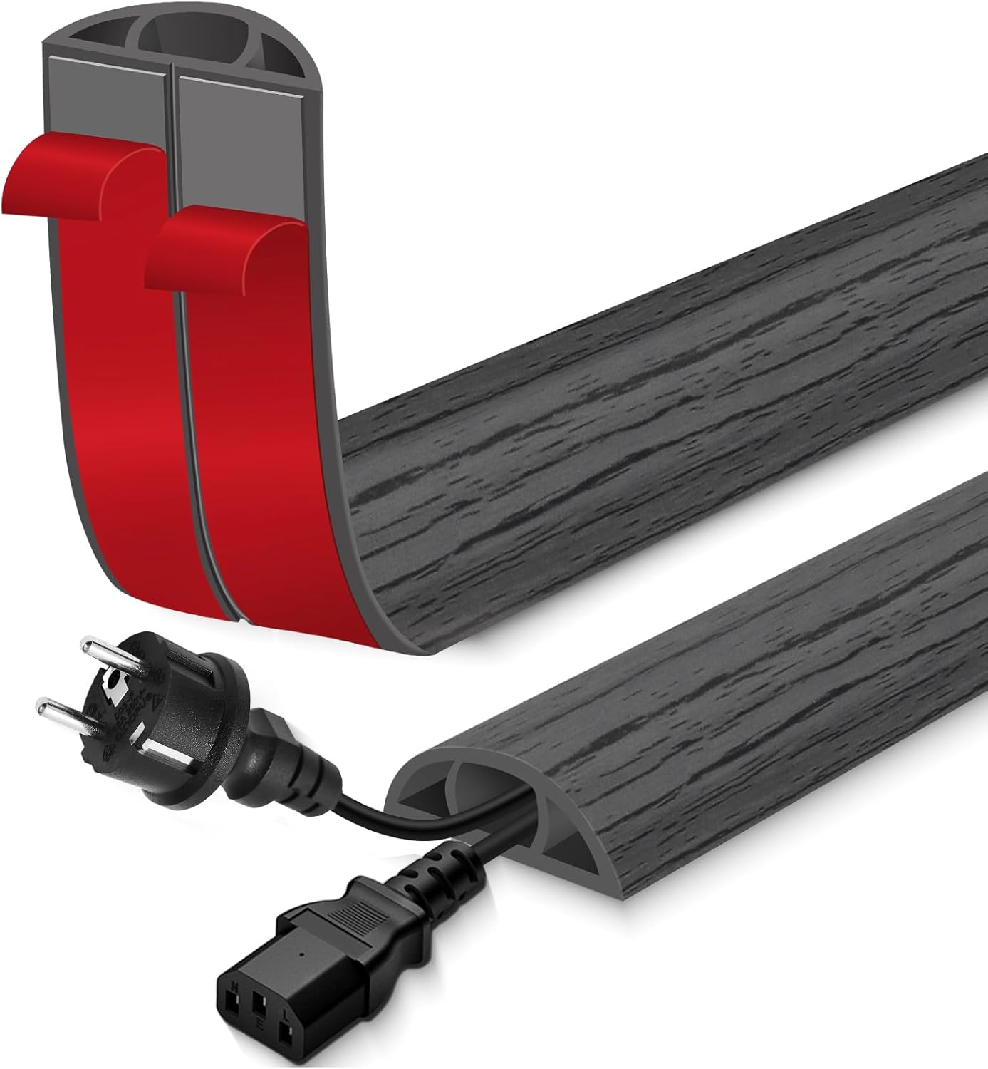 Floor Cord Cover for Wires on Floor Self Adhesive Cord Hider Floor Cable Management Wire Covers for Cords Protector Prevent Cable Trips Cord Cavity W 0.51" x H 0.31", Deep Gray Wood, 3.3Ft