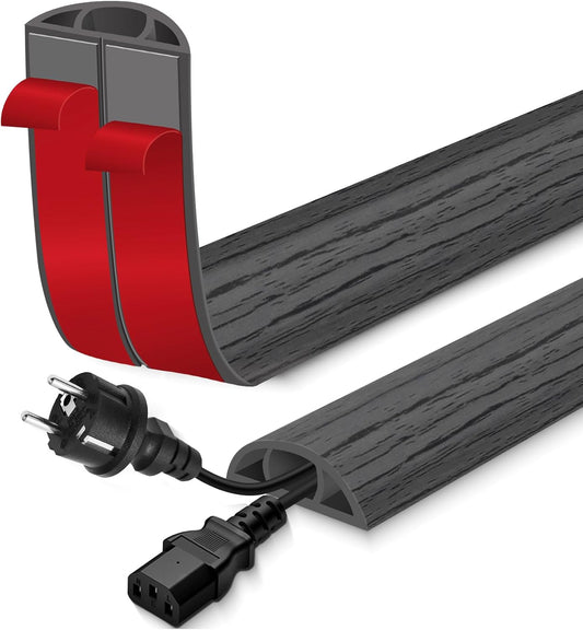 Floor Cord Cover for Wires on Floor Self Adhesive Cord Hider Floor Cable Management Wire Covers for Cords Protector Prevent Cable Trips Cord Cavity W 0.47" x H 0.27", Deep Gray Wood, 10Ft
