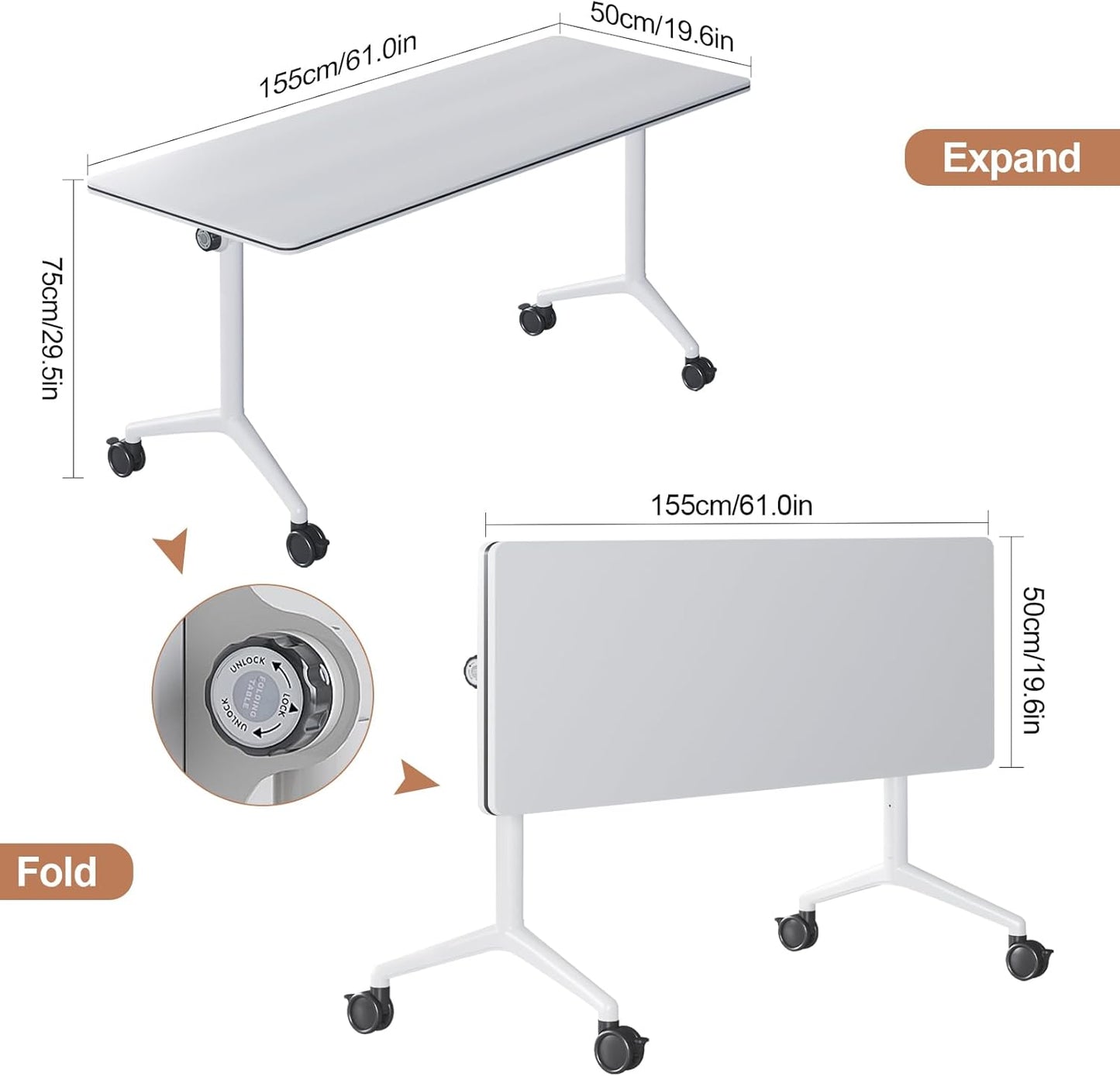 Conference Table, Folding Conference Tables for 2-20 People, Modern Conference Room Table with Wheels, Super Sturdy Large Rectangle Mobile Meeting Seminar Tables for Office (4PCS 61.0in)