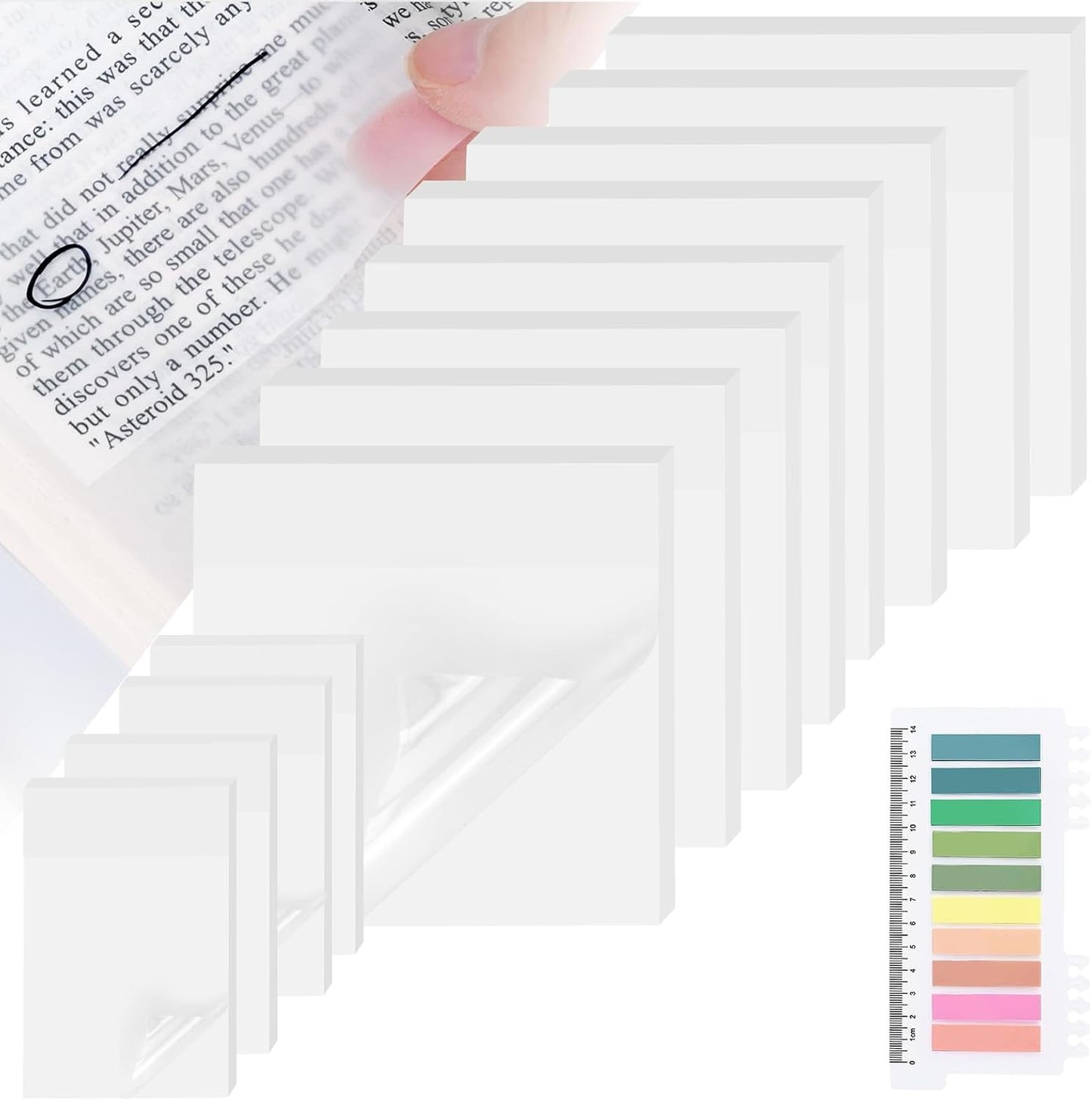 800 Sheets Transparent Sticky Notes with Index Tab, Waterproof & Crystal Clear Sticky Notes Sets, See-Through PET Sticky Note, 5X The Sticking Power Translucent Sticky Note Pad,13 Packs