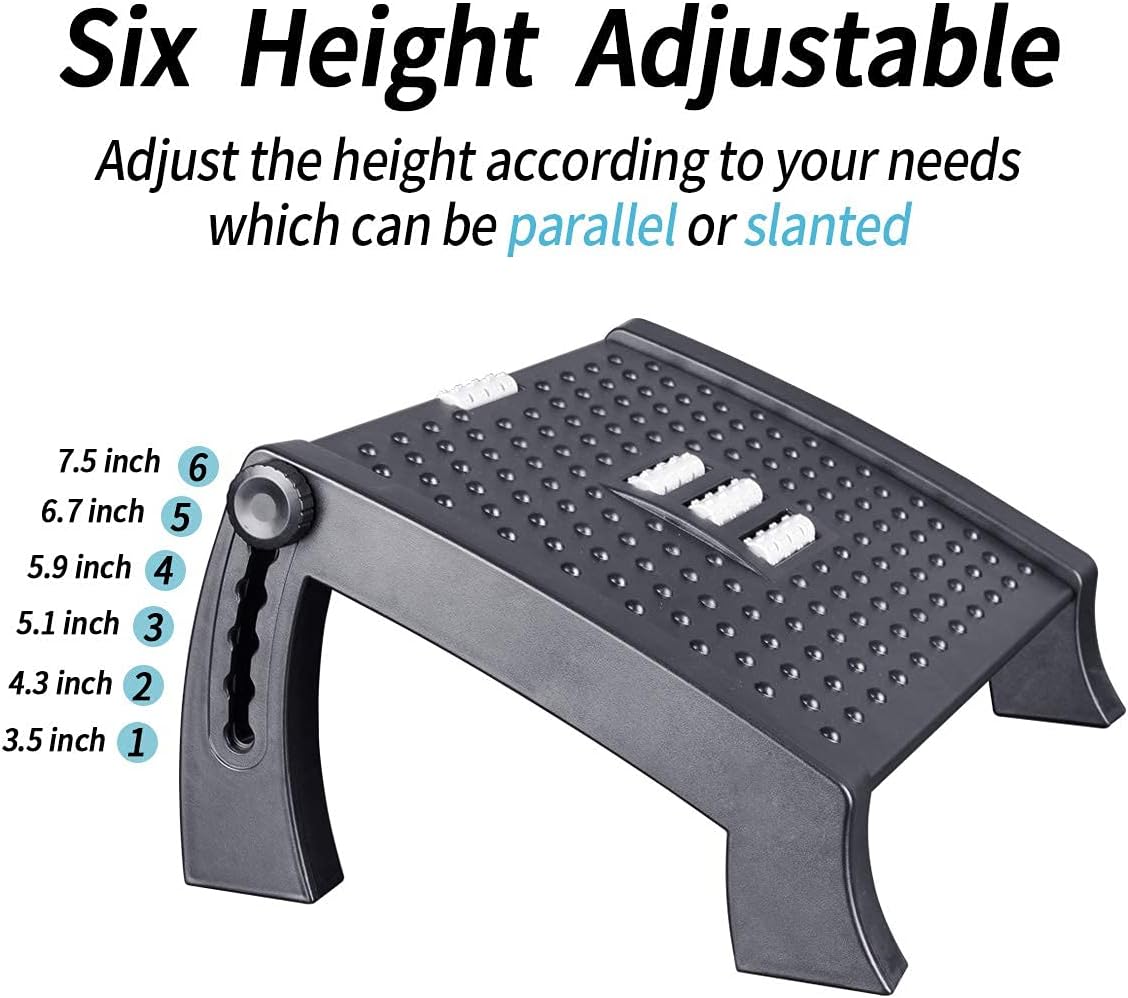 Adjustable Height Foot Rest Under Desk at Work - 6 Height Sturdy Office Footrest - Added Comfort Memory Foam - Non Slip Bottom - Straighten Back & Hip & Leg and Improve Posture