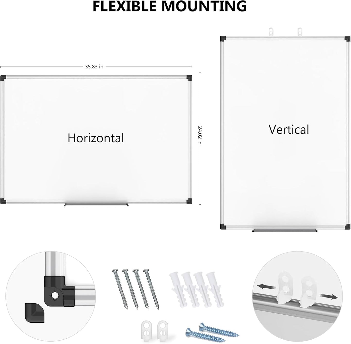 XBoard Magnetic Whiteboard 36 x 24 Inch, Hanging Dry Erase Board with Aluminium Frame & Marker Tray 3' x 2' | Wall Mounted Magnetic White Board for Home School Office