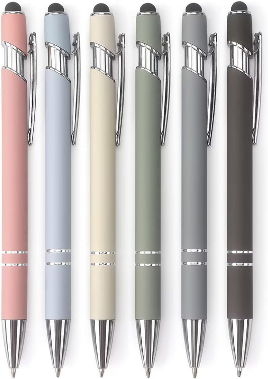 Bribobo Ballpoint Pen 2-in-1 Stylus Retractable Ballpoint Pen with Stylus tip, Metal Stylus Pen for Touch Screens, 1.0 mm Black Ink (Pastel Color) 6 Pack