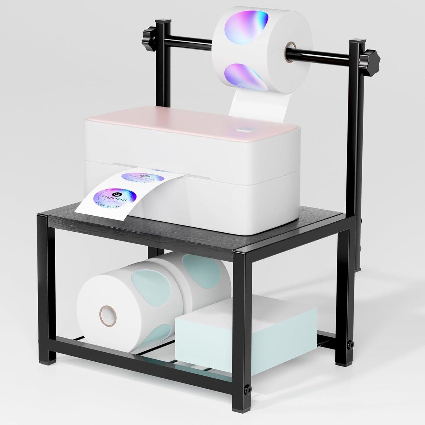 Label Holder for Rolls and Fan-Fold Labels, Sturdy Thermal Sticker Holder for Desktop Thermal Printer, Shipping Label Sticker Dispenser for Home, Office, and Small Businesses