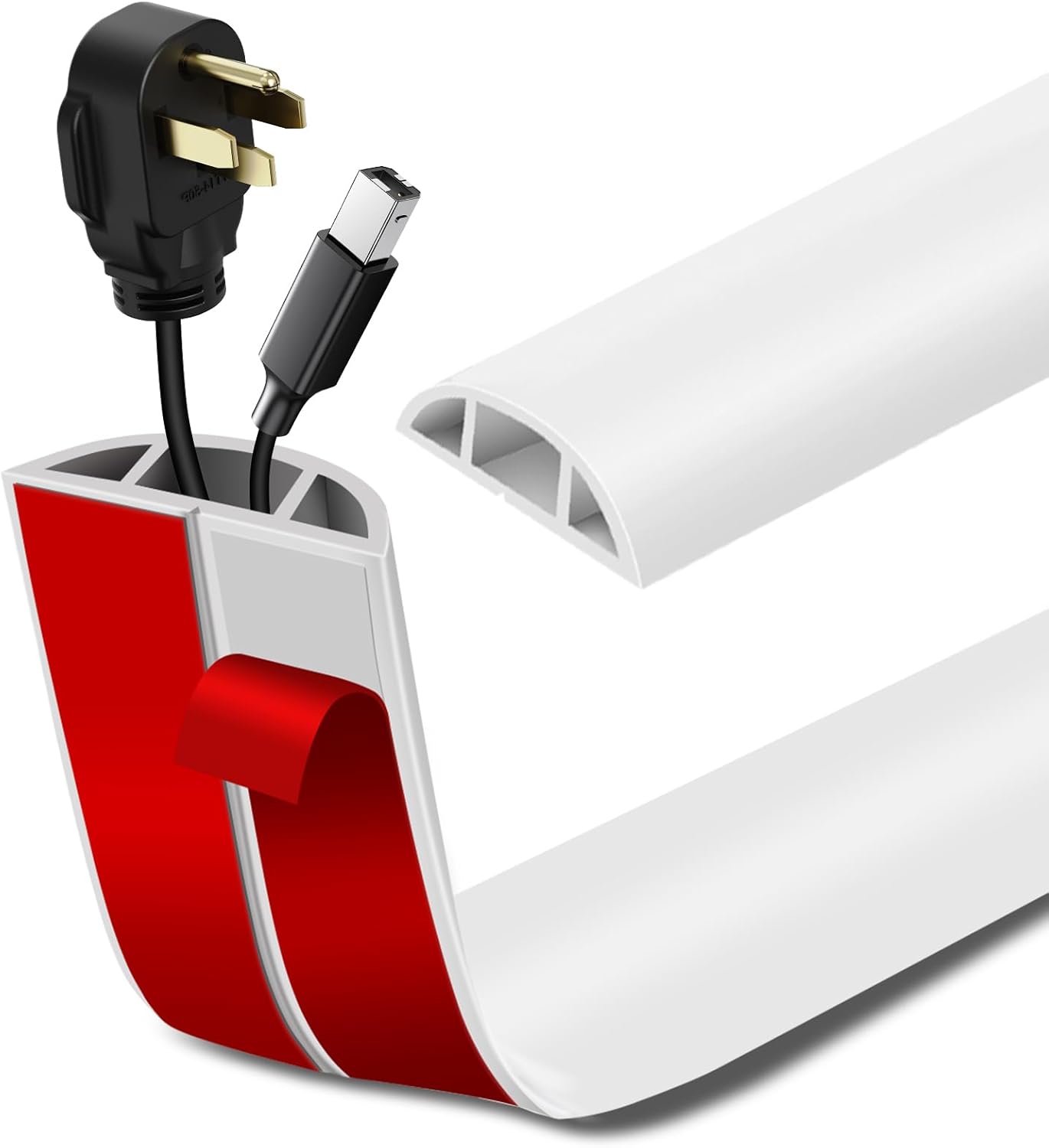 Floor Cord Cover Self Adhesive Cord Hider Floor Extension Cord Covers for Floor Power Cord Protector Cable Management Prevent Cable Trips Cable Cavity 0.51" W x 0.31" H (White, 20Ft)