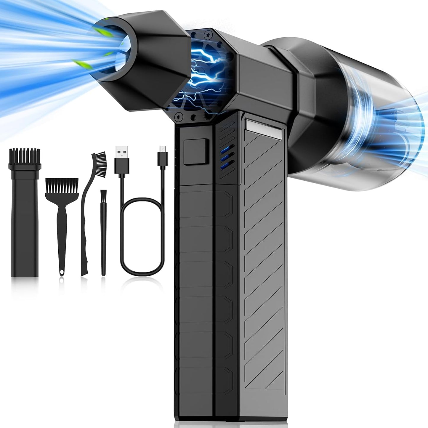 Electric Air Duster - Vacuum 2 in 1 & Cordless 6000mAh Mini Turbo Fan Blower, Keyboard Computer Car Cleaner, Replaces Compressed Air Can, Black(300000RPM)