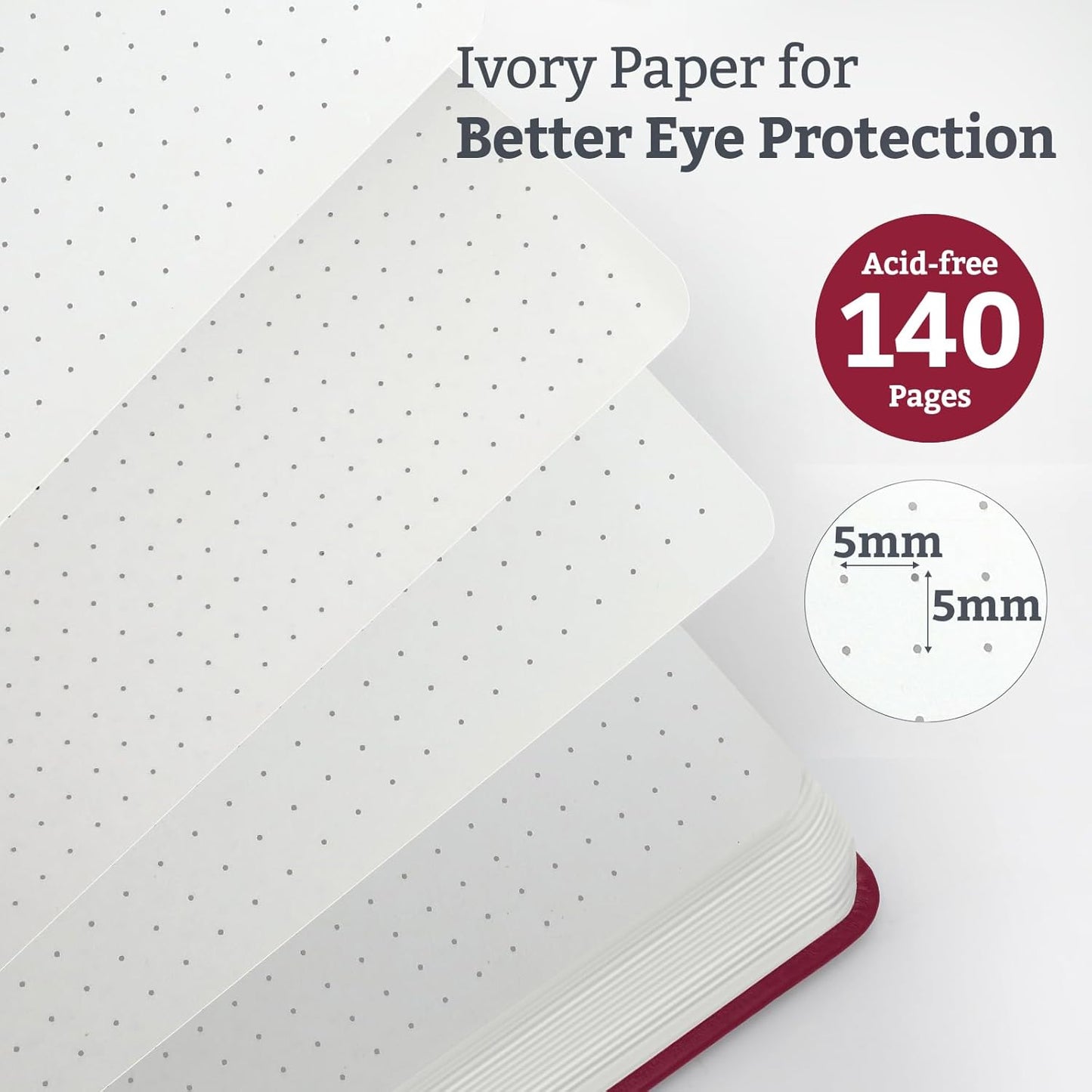 Hardcover Lined Bullet Dotted Journal Notebook, A5 140 192 Pages 100 120Gsm Paper College ruled for School,Work,Travel,and Daily Planning，5.7''*8.3'' (1, Burgundy, A5 Dotted)