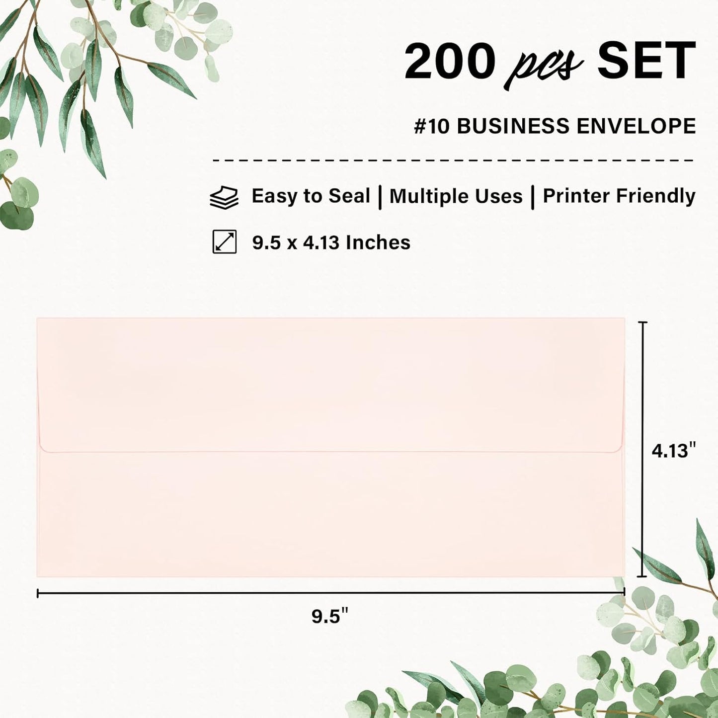 200 Pack #10 Business Envelopes, Self Seal Standard Blush Pink Envelopes with Rose Gold Foil Lining for Secure Business & Legal Mailing, Office, Checks, Letter, Invoices, 4 1/8 x 9 1/2 Inches