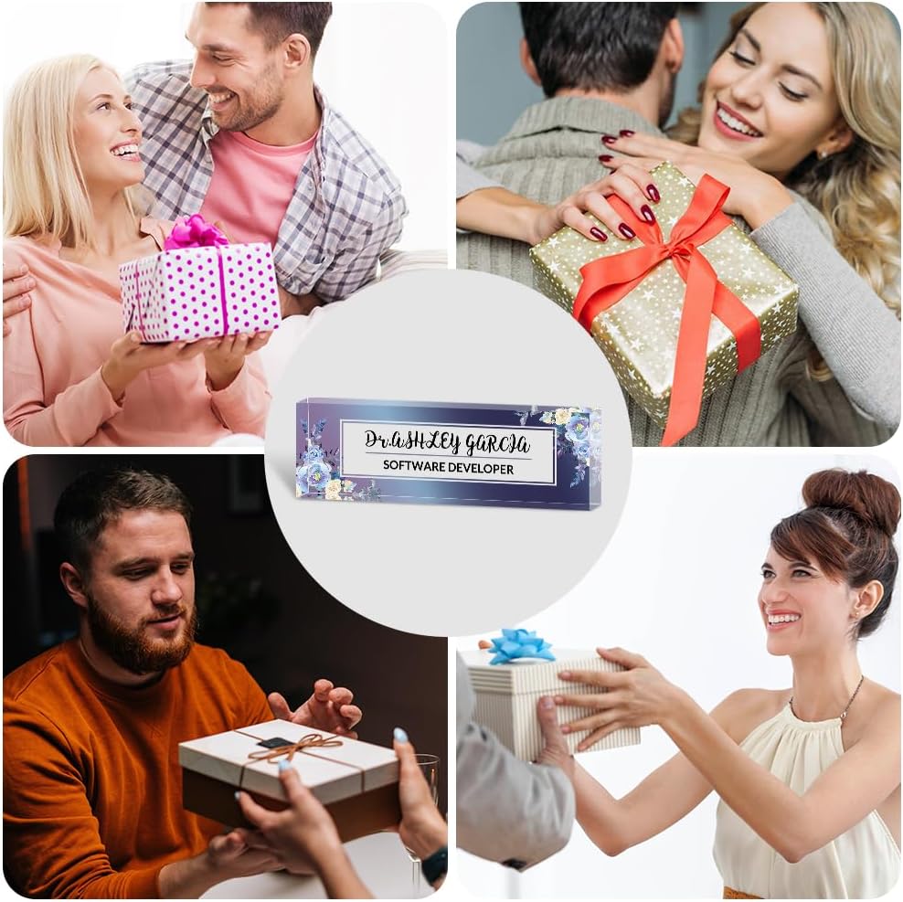 Personalized Office Desk Name Plate on Acrylic Glass - Custom Nameplate Decor, Accessories - Gift for Boss, Coworkers