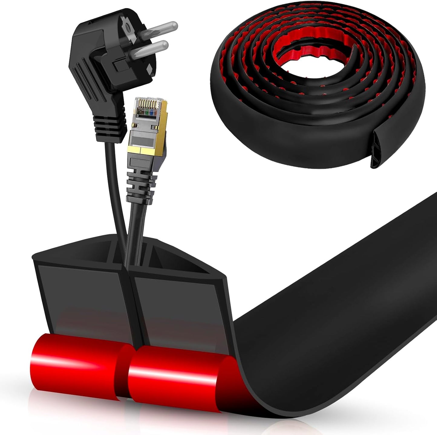 Floor Cord Cover Self Adhesive Cord Hider,10FT Cable Management, Extension Strip Protector for Wires, Prevent Cable Trips for Offices, Gyms, Exhibitions Cavity:0.47"(W) x 0.35"(H) Black