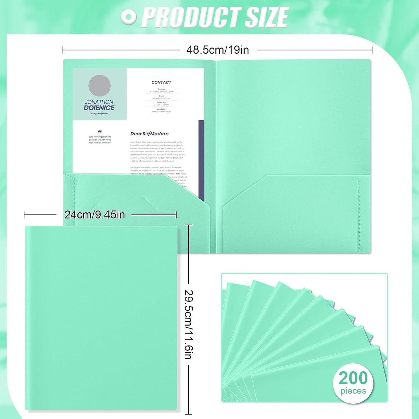 Gueevin 200 Pcs Two Pocket Folders Bulk Plastic File Folder with 2 Pockets Letter Size Paper Heavy Duty Durable Portfolios Case for Home Office School Business 11.61 x 9.45 Inch (Bright Green)