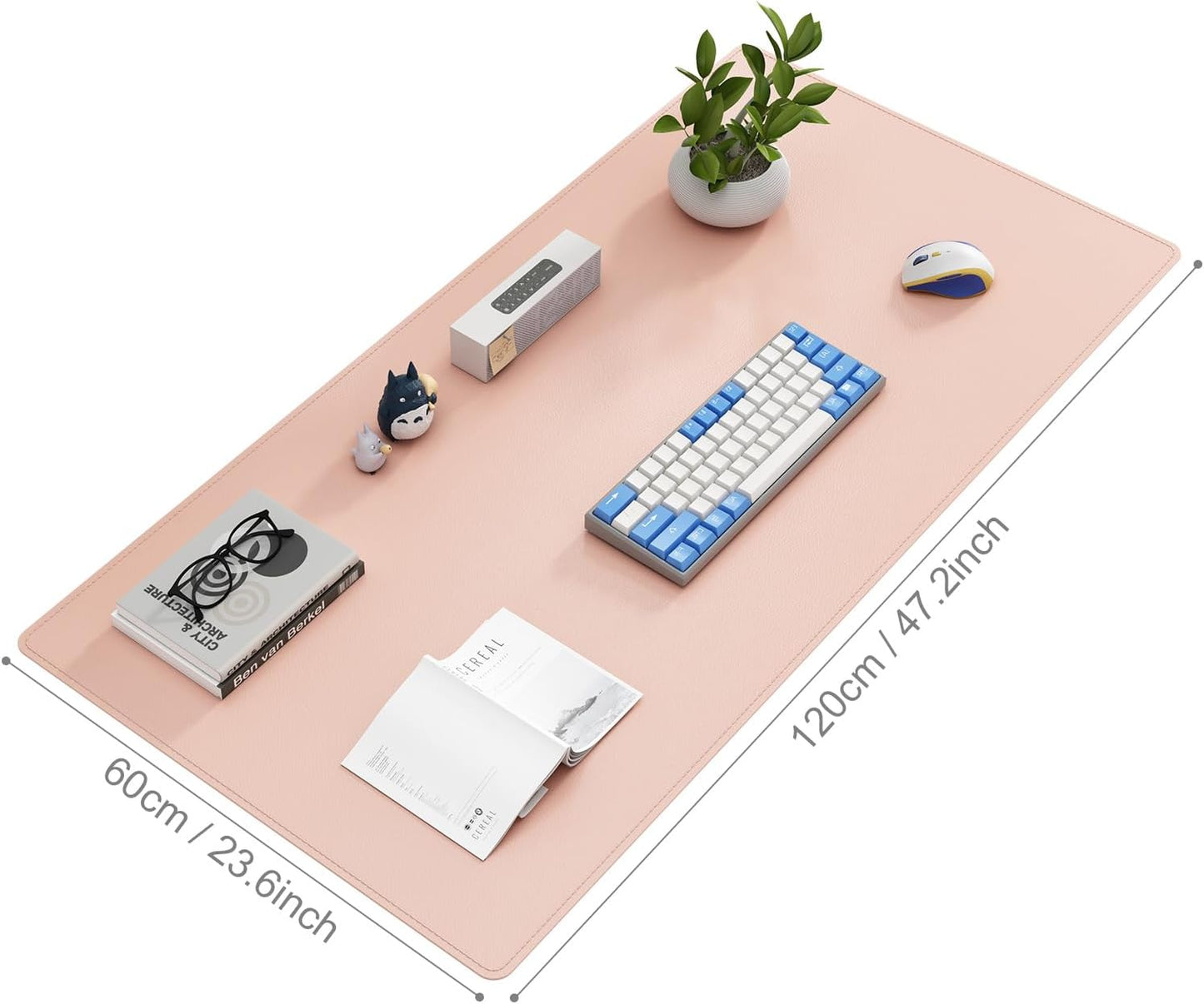 DAWNTREES Desk Mat Protector,PU Leather Desk Pad,Non Slip, Large Mouse Pad and Keyboard Mat, Waterproof Writing Pad for Office and Home (Pink,47.2''x23.6'')