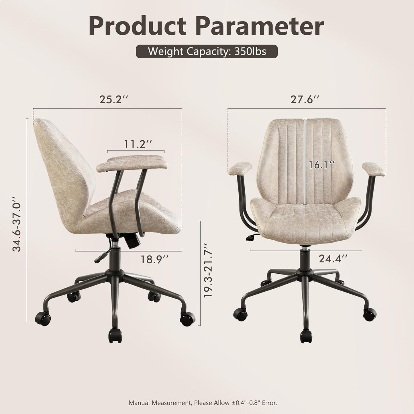 Mid Century Modren Office Chair - Swivel Executive Chair with Lumbar Support, Mid Back Ergonomic Computer Desk Chair with Wheels,Faux Lether Suede Task Chair,350lbs (Beige, Mid Back)