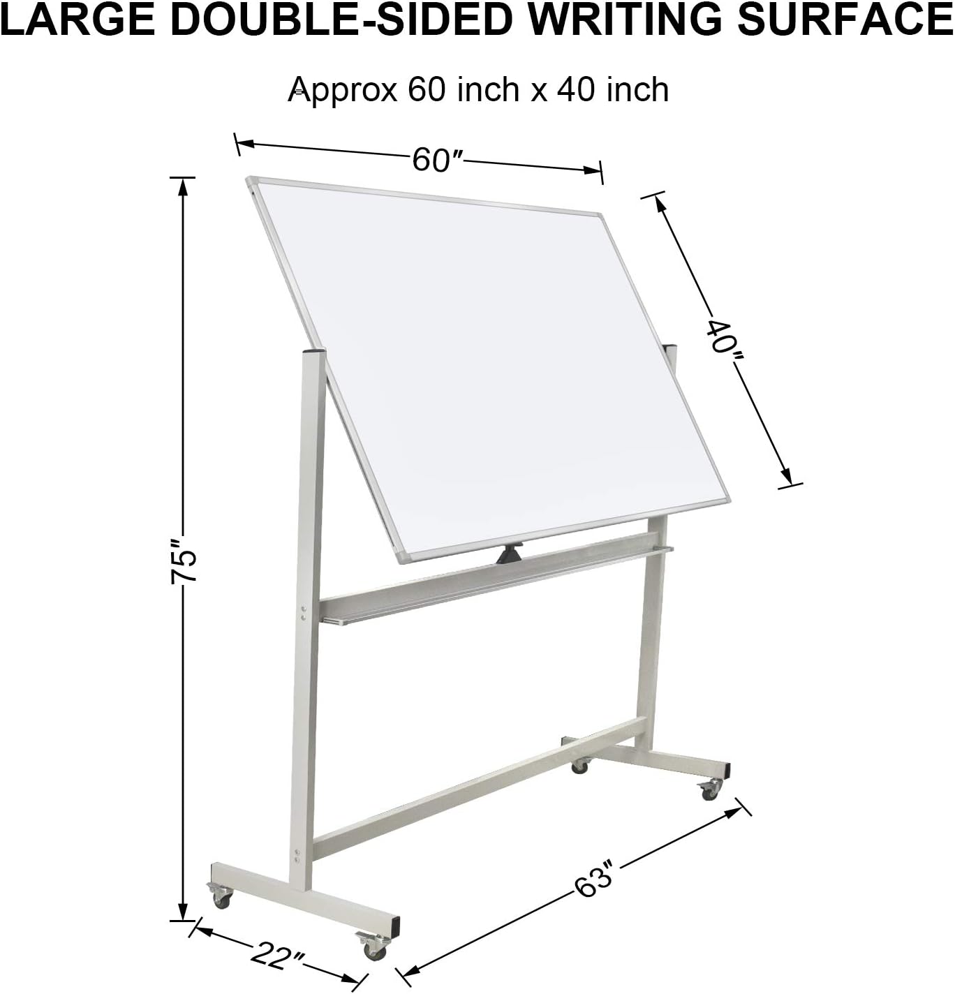 60"x40" Mobile Whiteboard Double-Sided Magnetic Large Dry Erase White Board with Rolling Stand for Offices, Home & School