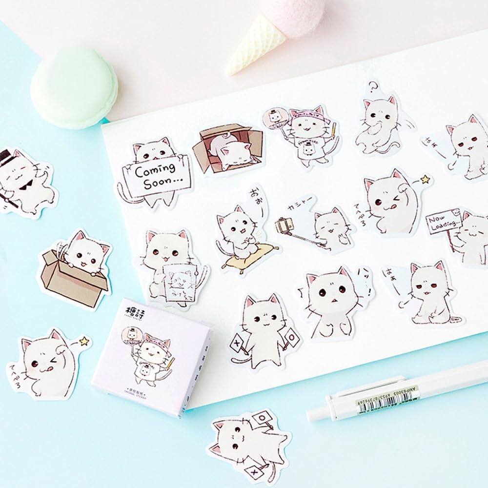 45pcs Cute Cat Stickers for Scrapbooking, Bullet Journal, DIY Decoration, Planners, Suitcase, Diary, Notebooks, Album, Laptop, Phone Cases, and Art Crafts